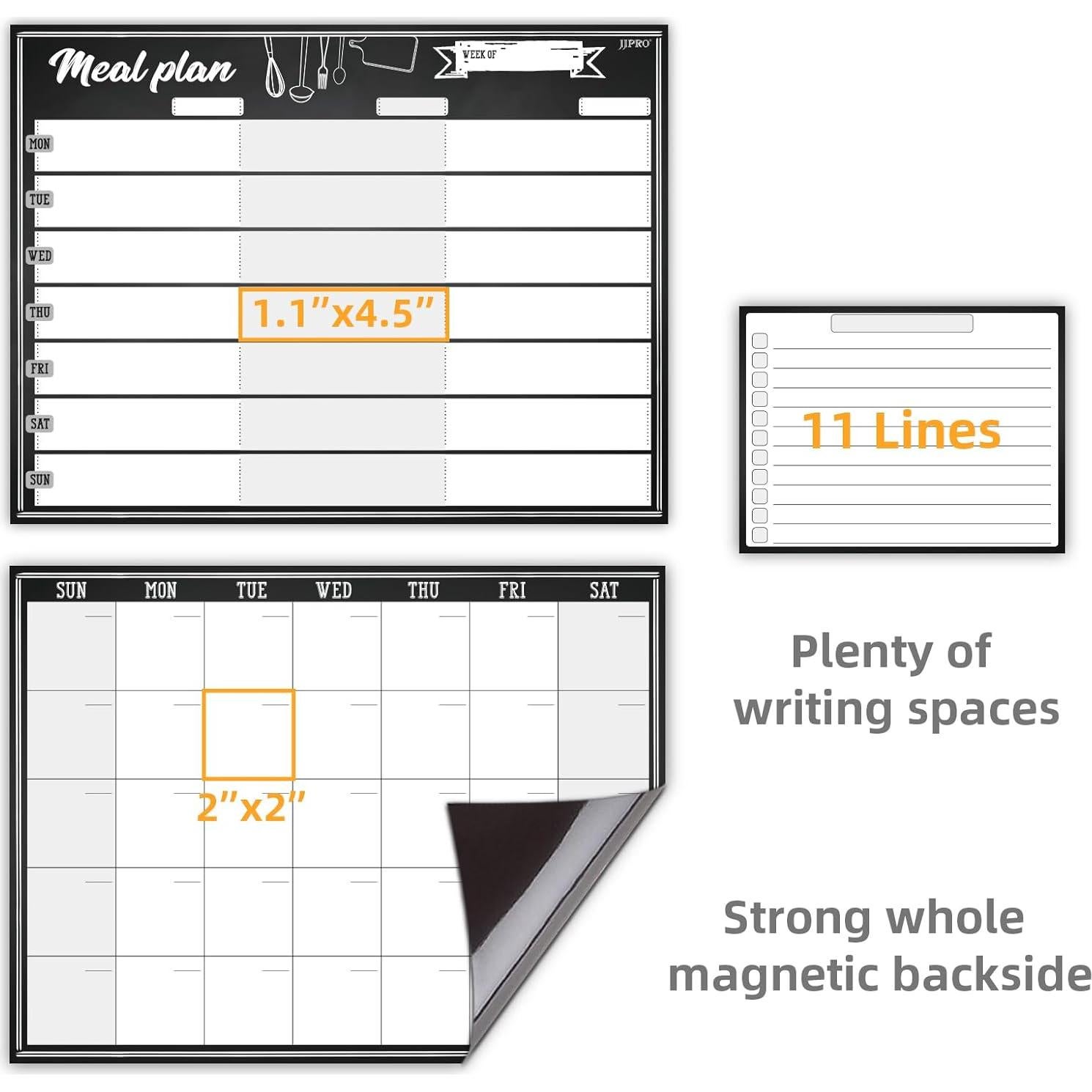 Calendario Mensual y Planificador de Comidas JJPRO Magnético 36.83x27.94cm