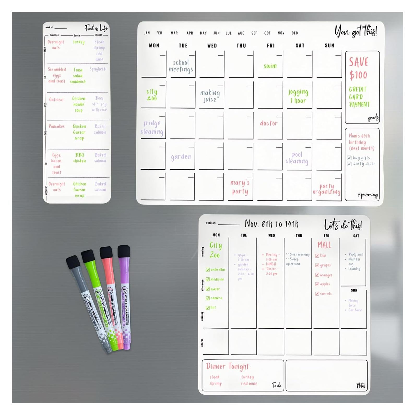 Calendario Magnético POBE para Nevera - 3 Tableros de Planificación