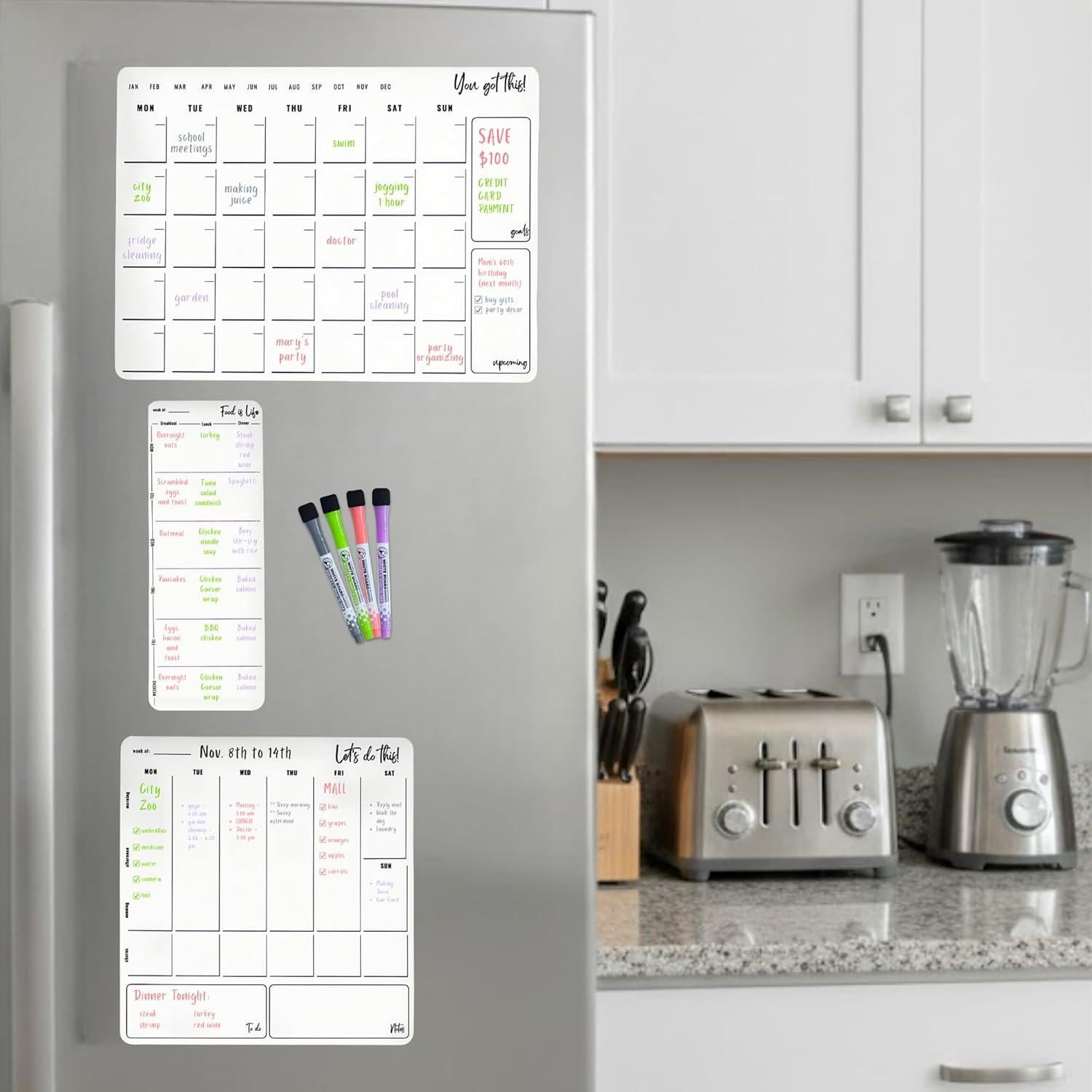 Calendario Magnético POBE para Nevera - 3 Tableros de Planificación