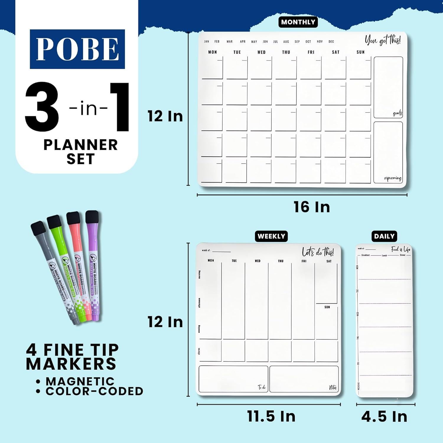 Calendario Magnético POBE para Nevera - 3 Tableros de Planificación