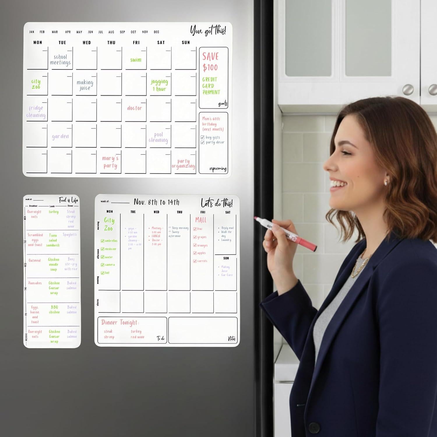 Calendario Magnético POBE para Nevera - 3 Tableros de Planificación