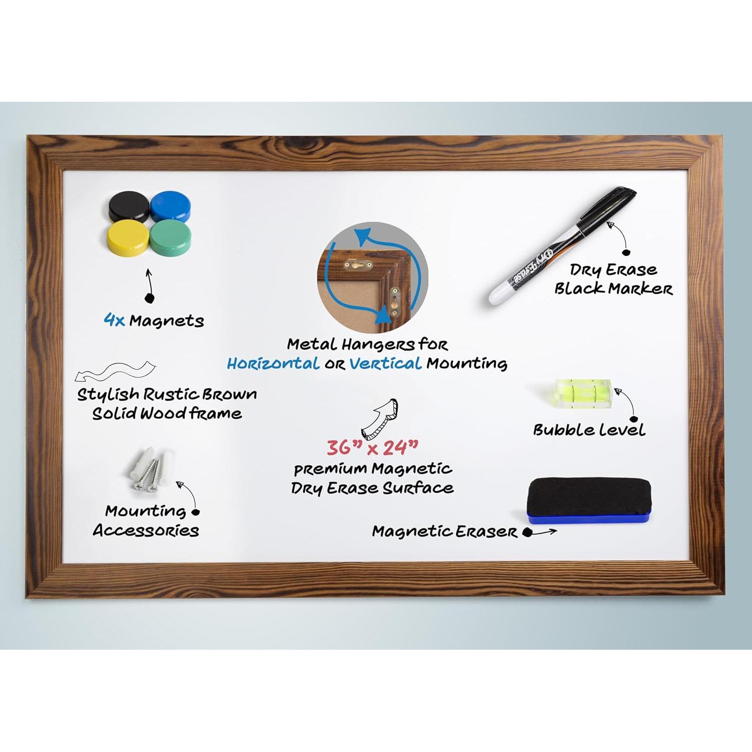 Pizarra Blanca Magnética 61x91 cm Better Office Madera Rústica