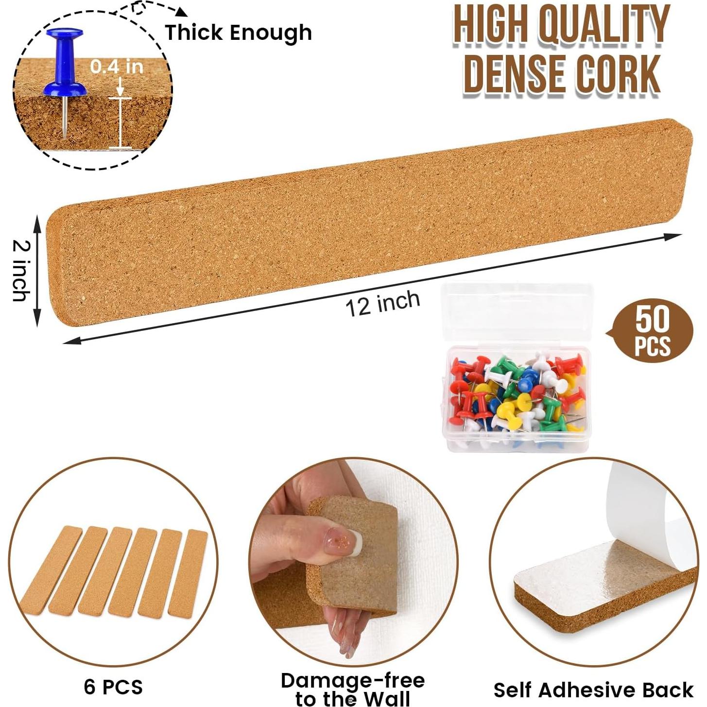 Paquete de 6 tiras de corcho autoadhesivas AYZTKUX 30.48x5.08cm