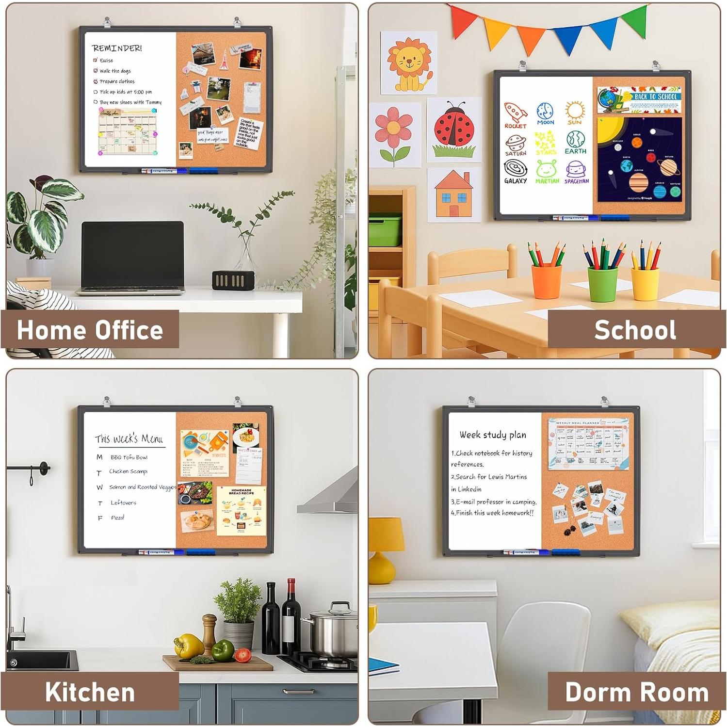 Tablero Combinado Maxtek 60x45 cm Blanco y Corcho Magnético