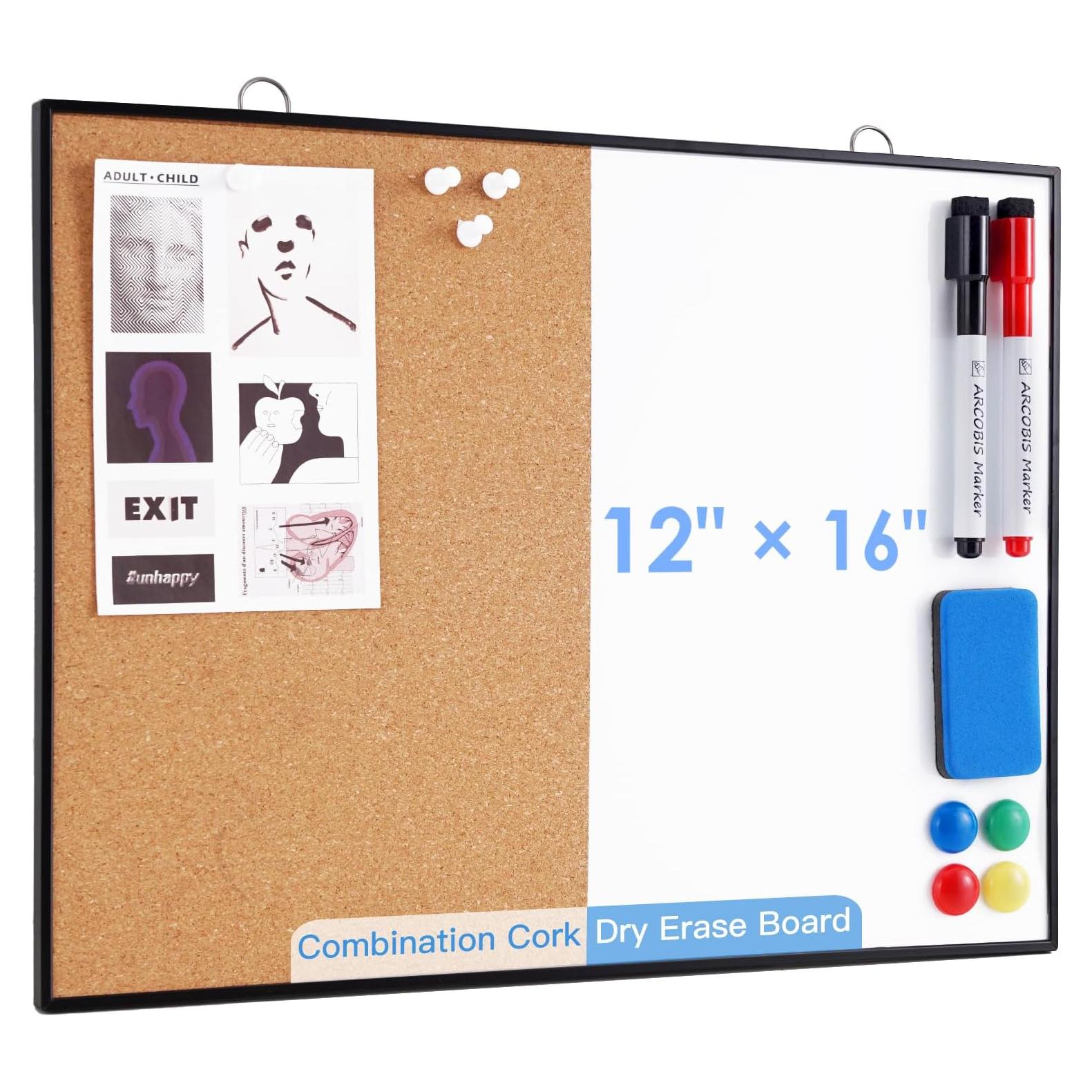 Tablero de Corcho y Pizarra Blanca ARCOBIS 30x40cm Doble Cara