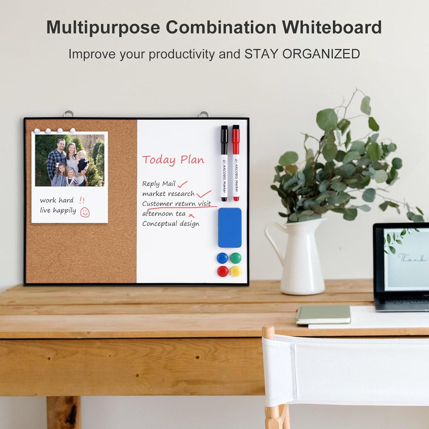 Tablero de Corcho y Pizarra Blanca ARCOBIS 30x40cm Doble Cara