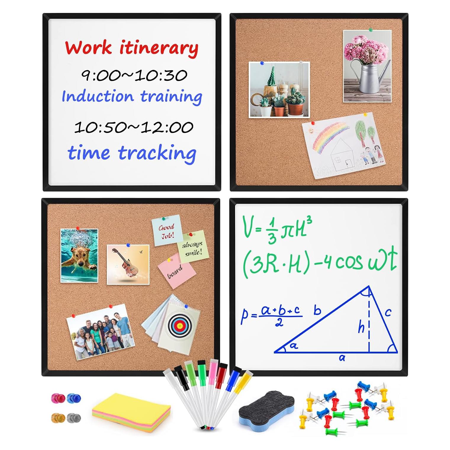 Tablero de Corcho y Pizarra Blanca Magnética KYSHop 4 Piezas 30x30cm