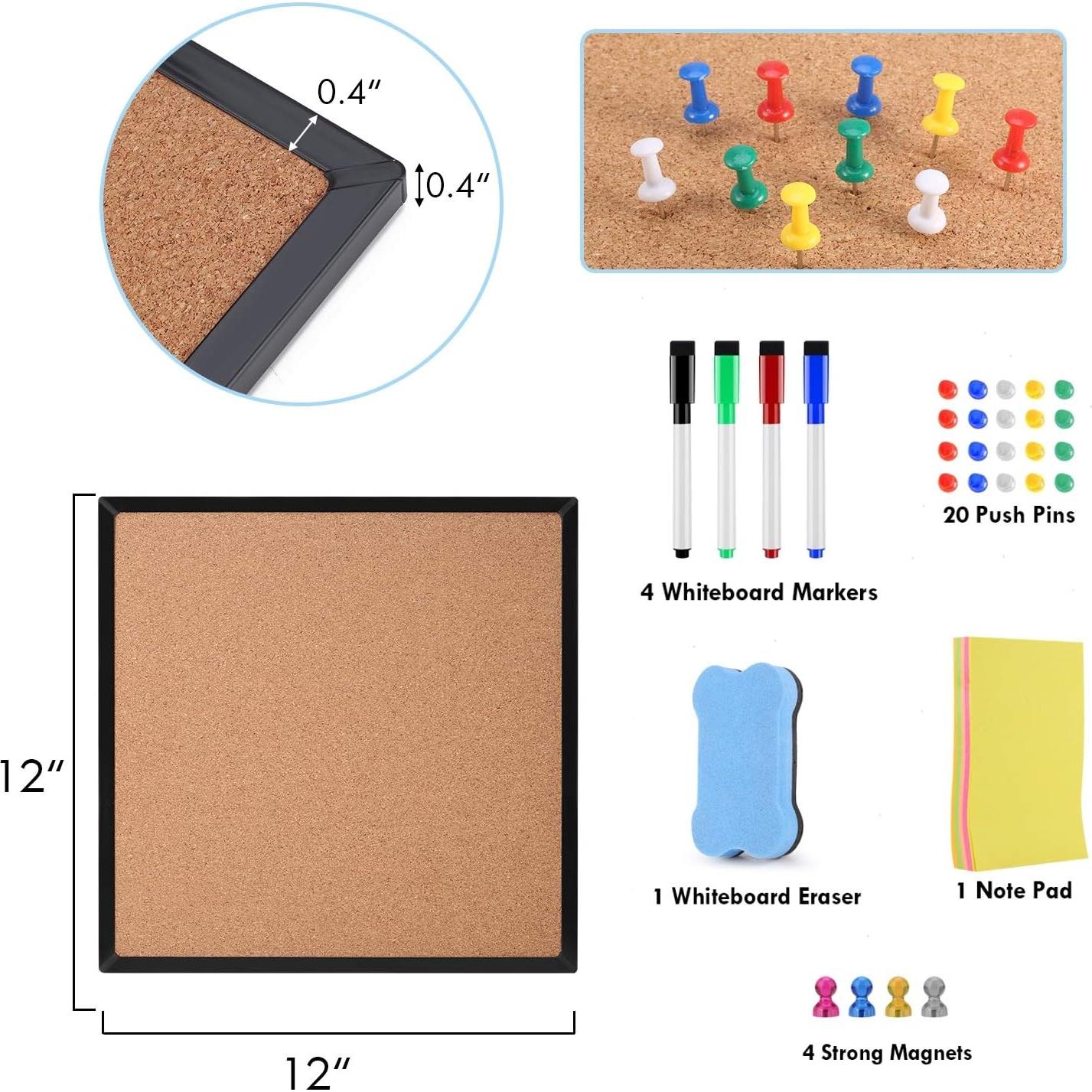Tablero de Corcho y Pizarra Blanca Magnética KYSHop 4 Piezas 30x30cm