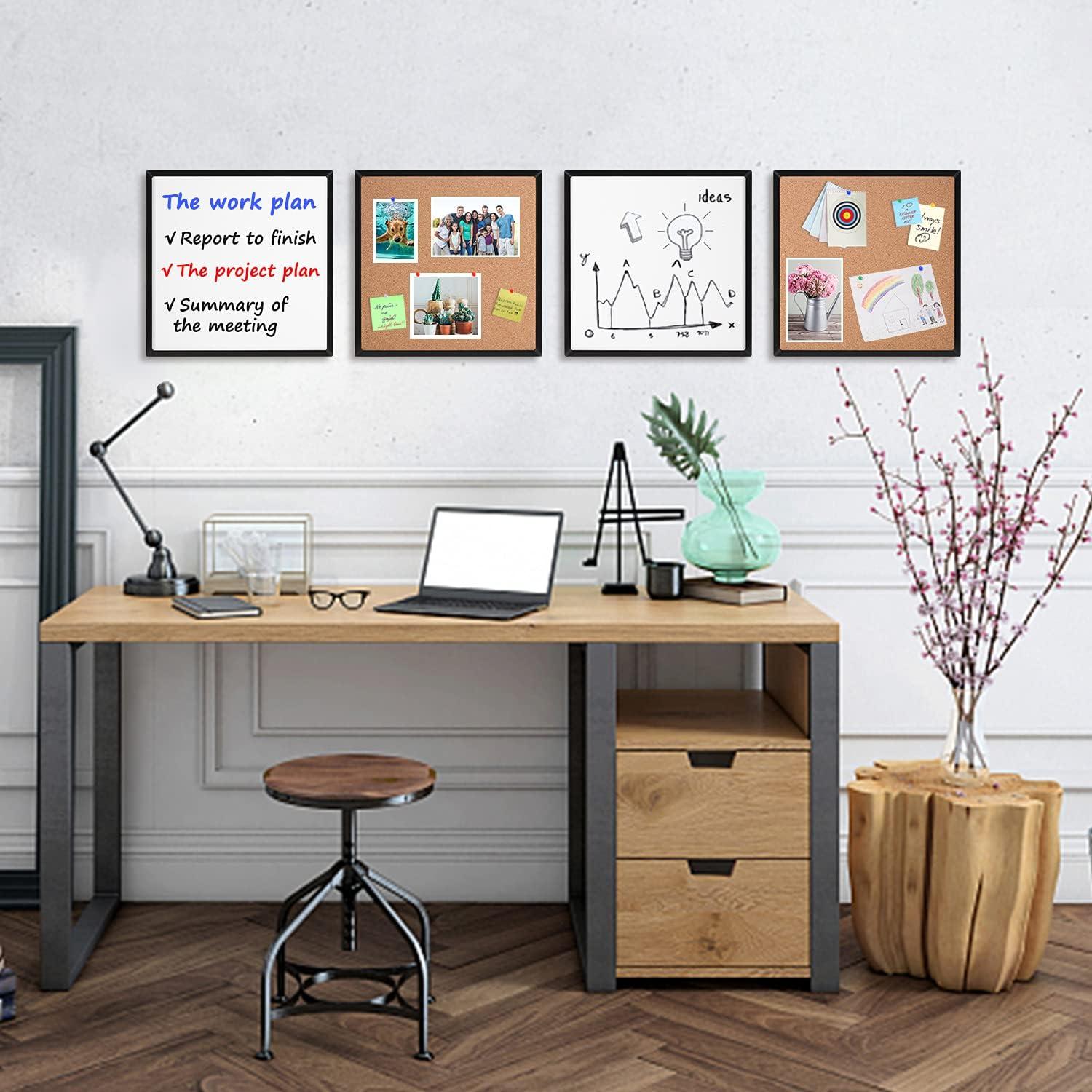 Tablero de Corcho y Pizarra Blanca Magnética KYSHop 4 Piezas 30x30cm