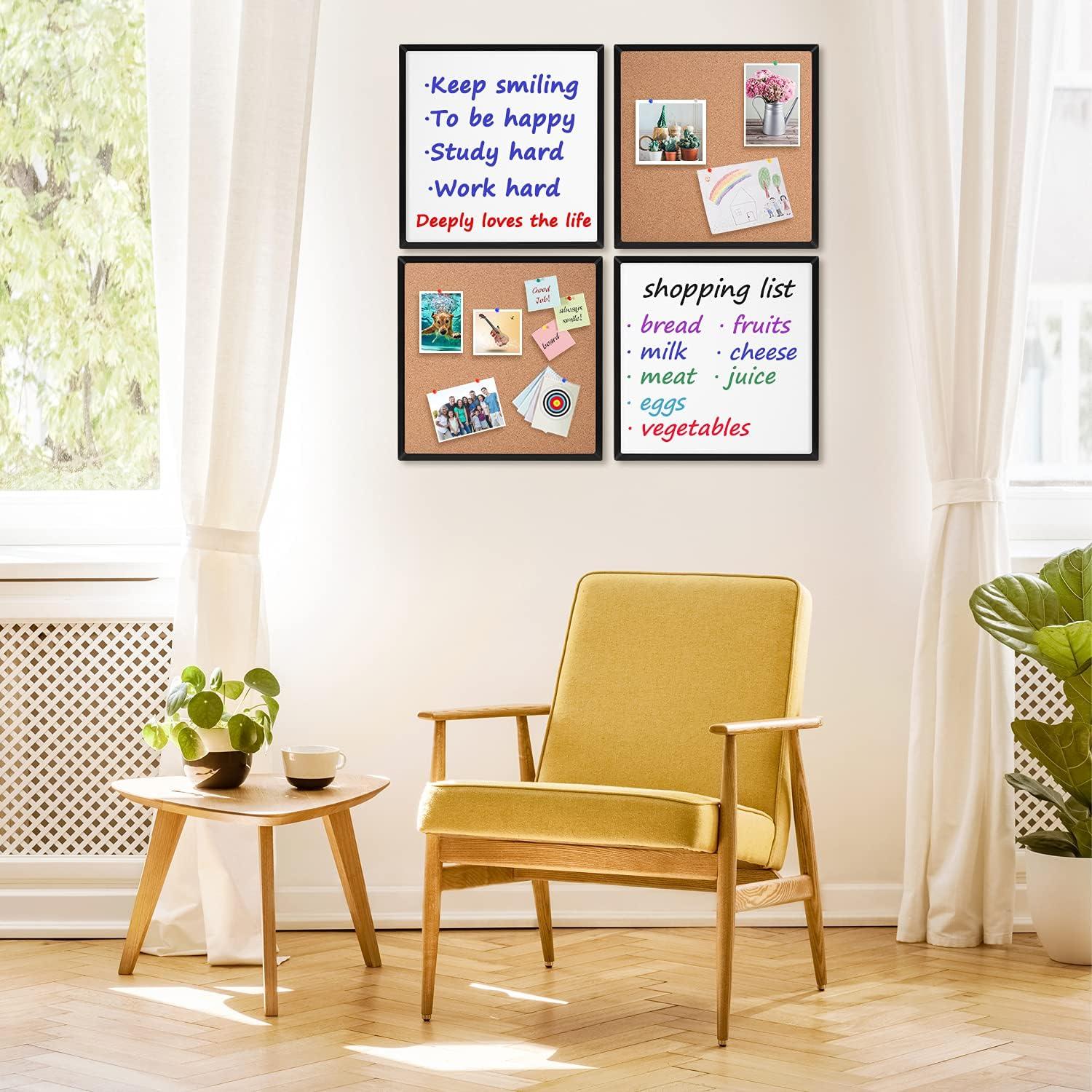 Tablero de Corcho y Pizarra Blanca Magnética KYSHop 4 Piezas 30x30cm