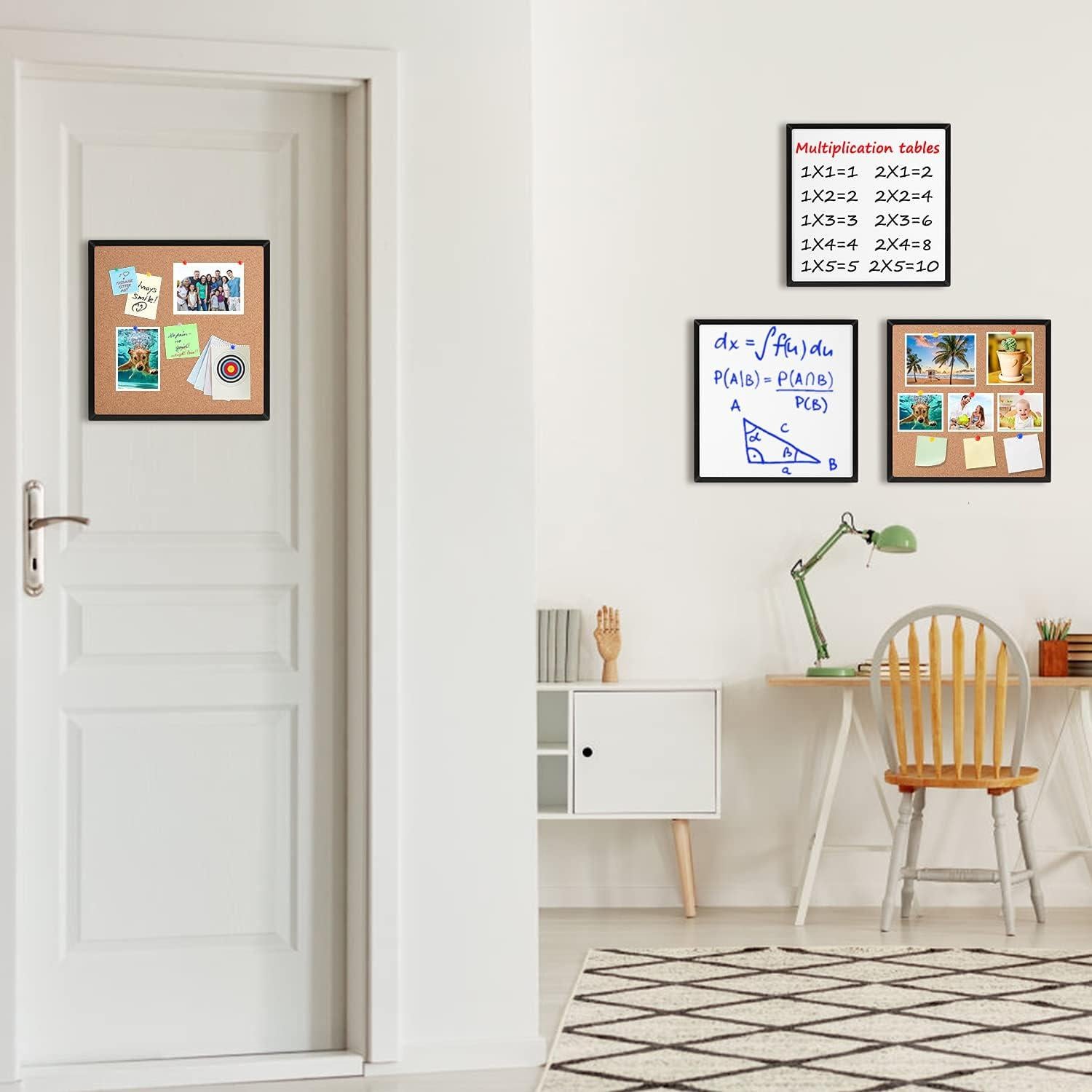 Tablero de Corcho y Pizarra Blanca Magnética KYSHop 4 Piezas 30x30cm