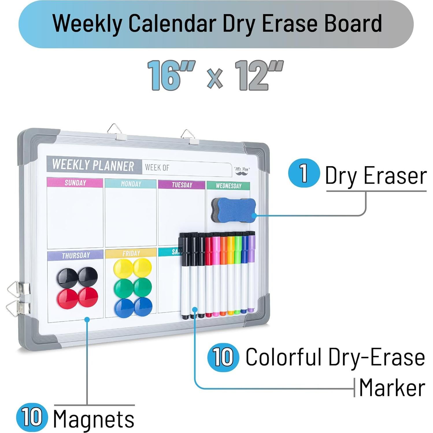 Pizarra Magnética Semanal Borrable Mr. Pen 30.48x40.64cm