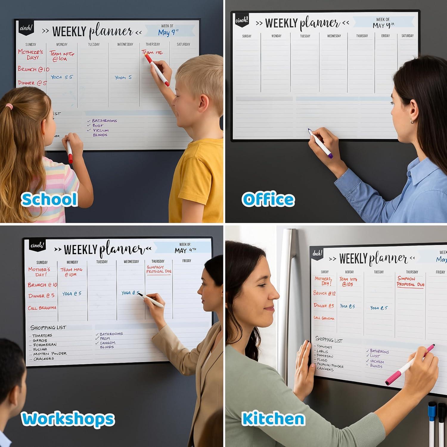 Pizarra Blanca Magnética Cinch! 48.3x33 cm - Calendario Semanal