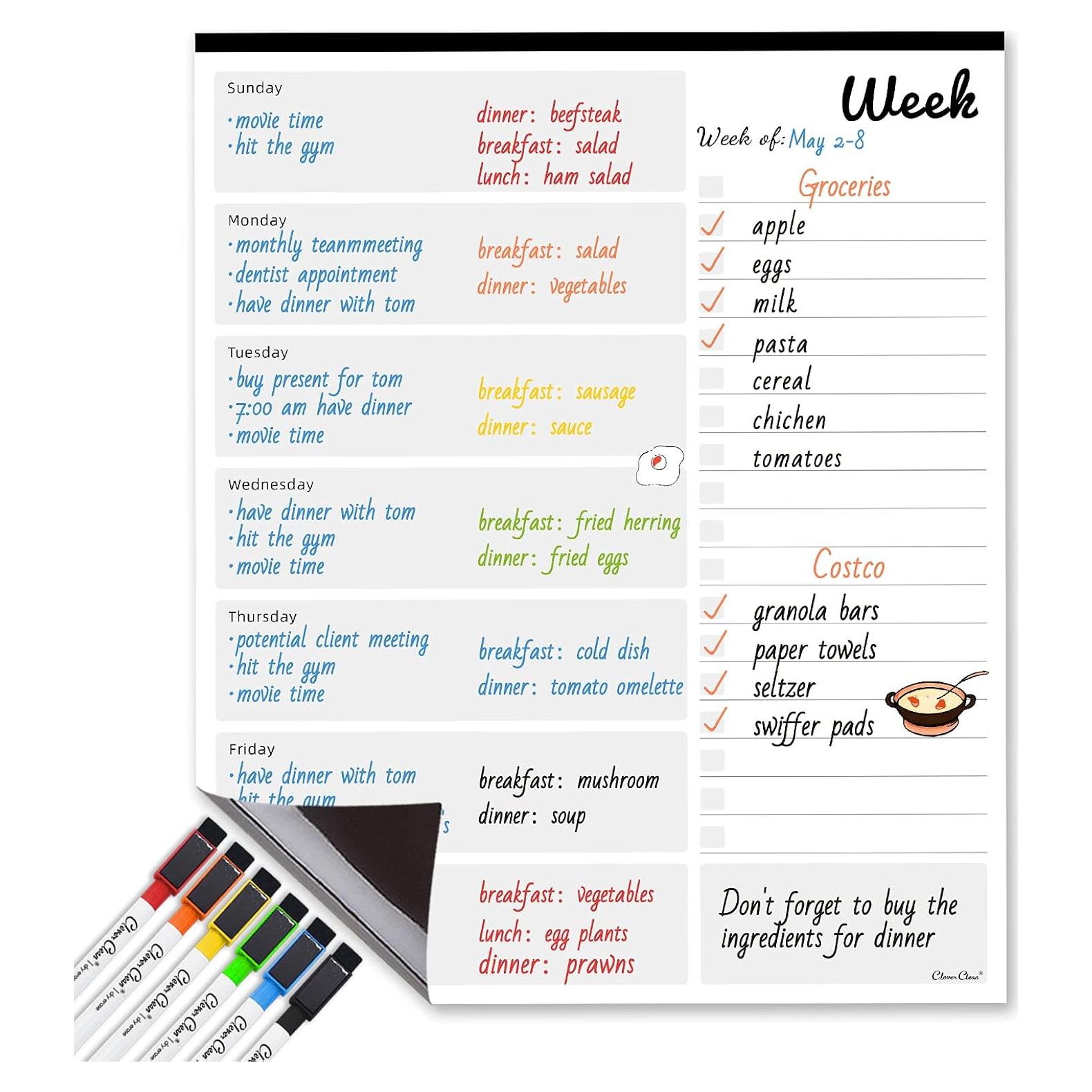 Calendario Semanal Magnético Clever Clean 25x30 cm con 6 Marcadores