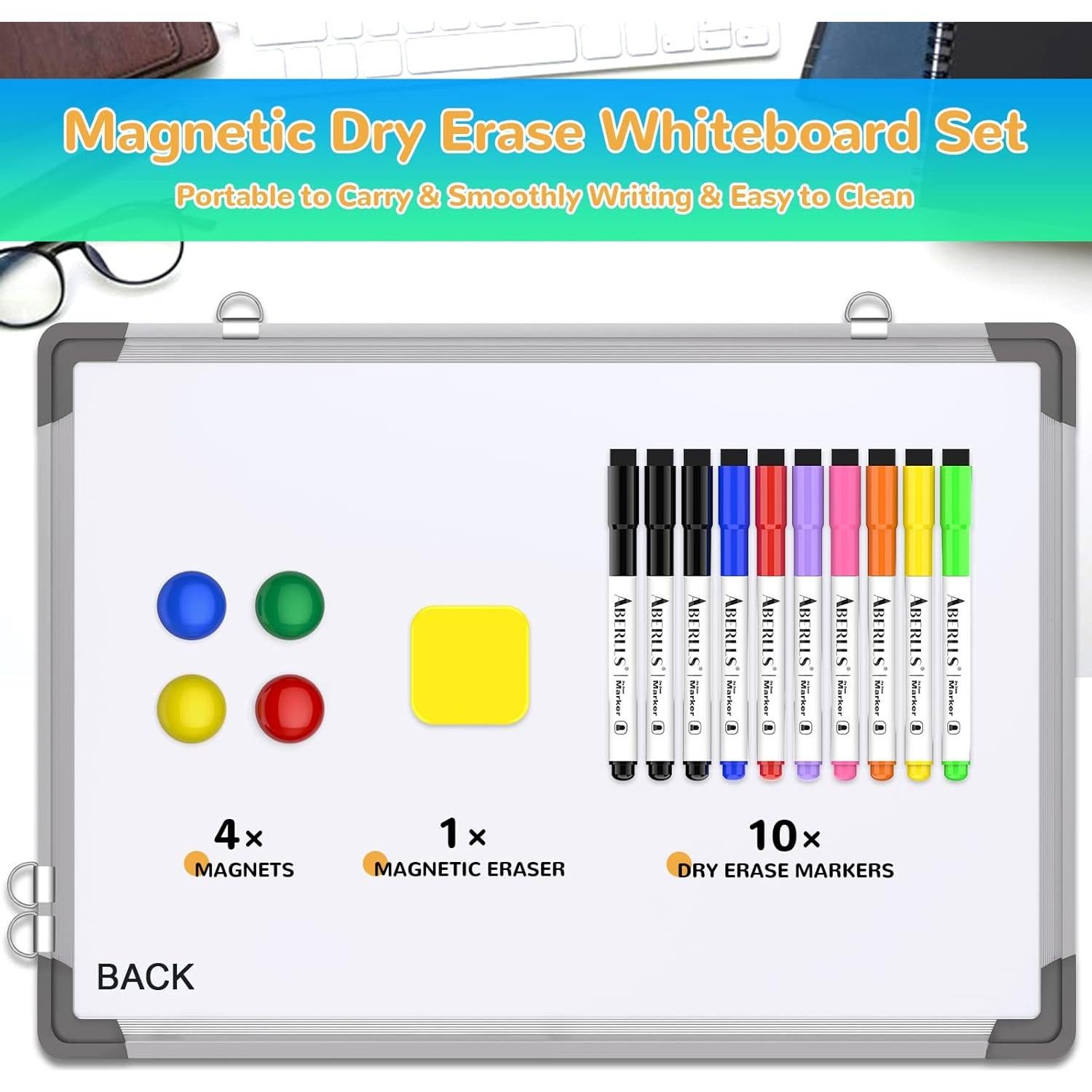 Pizarra Blanca Borrable Magnética Doble Cara 40.64x30.48cm ABERLLS