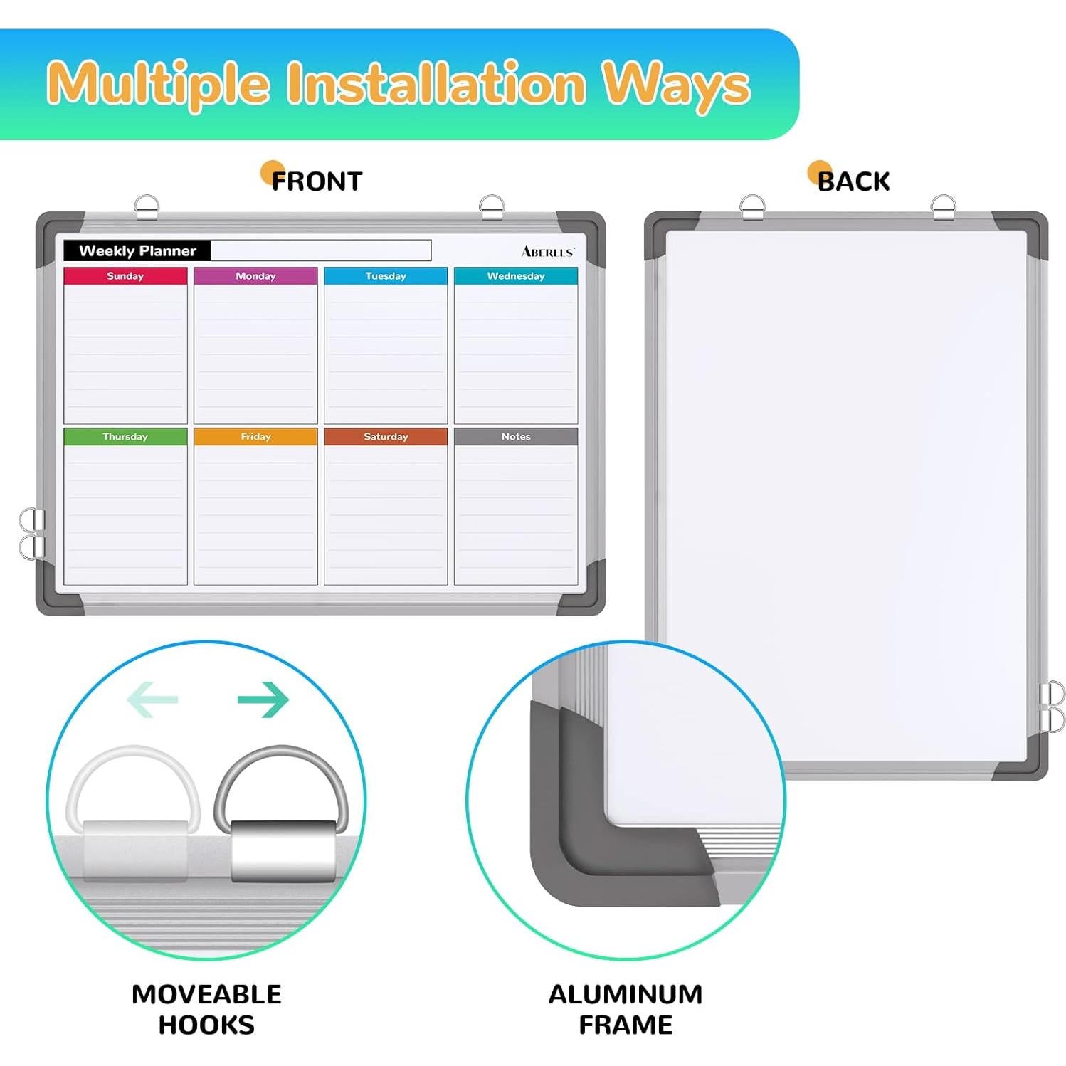 Pizarra Blanca Borrable Magnética Doble Cara 40.64x30.48cm ABERLLS