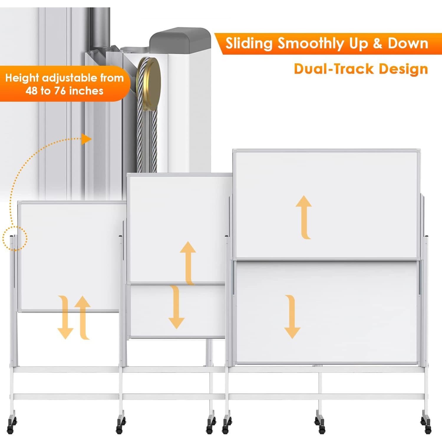 maxtek Dry Erase Whiteboard Height Adjustable, Easel Stand Rolling White Board on Wheels - 48 x 60 Large Mobile Dry Erase Board, 4' x 5' Double Sided Magnetic Whiteboard for School Office Home