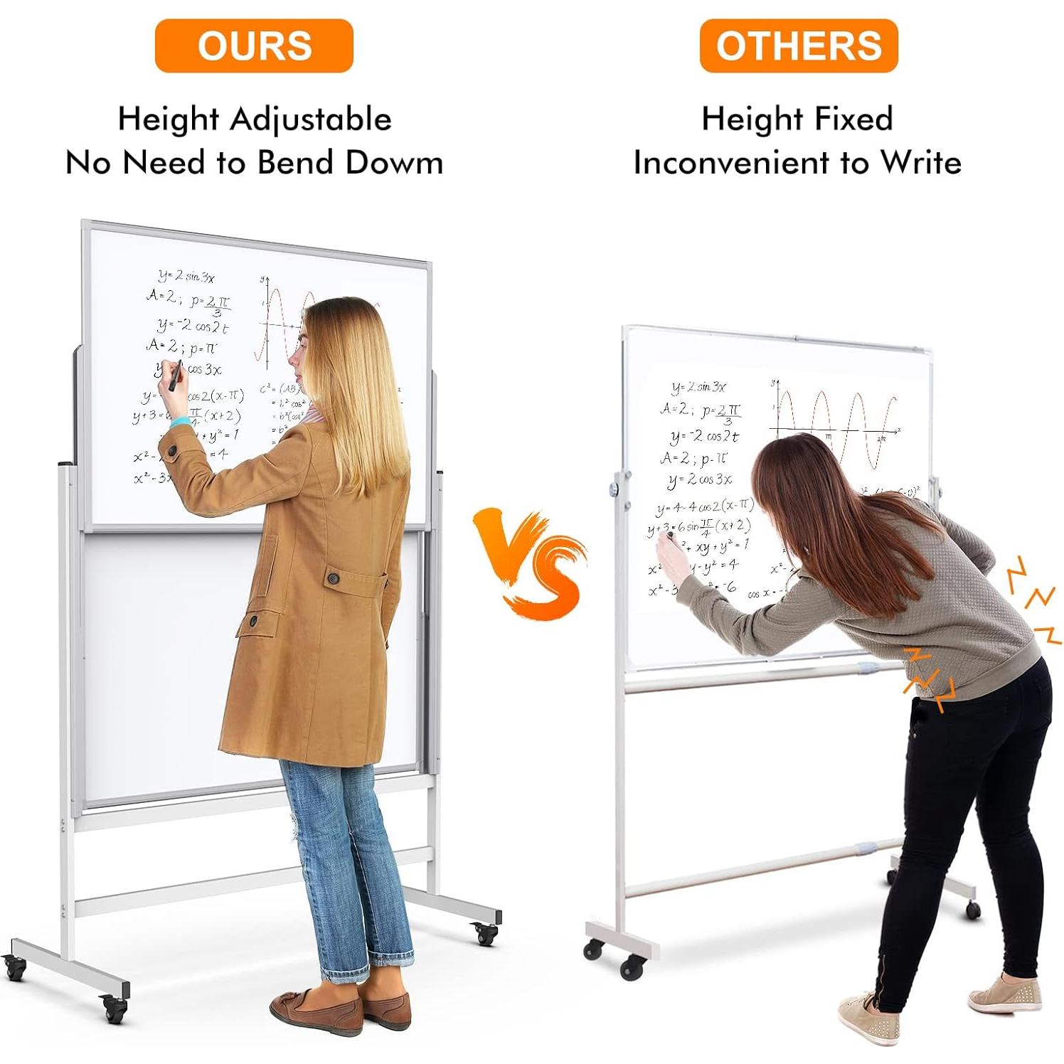 maxtek Dry Erase Whiteboard Height Adjustable, Easel Stand Rolling White Board on Wheels - 48 x 60 Large Mobile Dry Erase Board, 4' x 5' Double Sided Magnetic Whiteboard for School Office Home