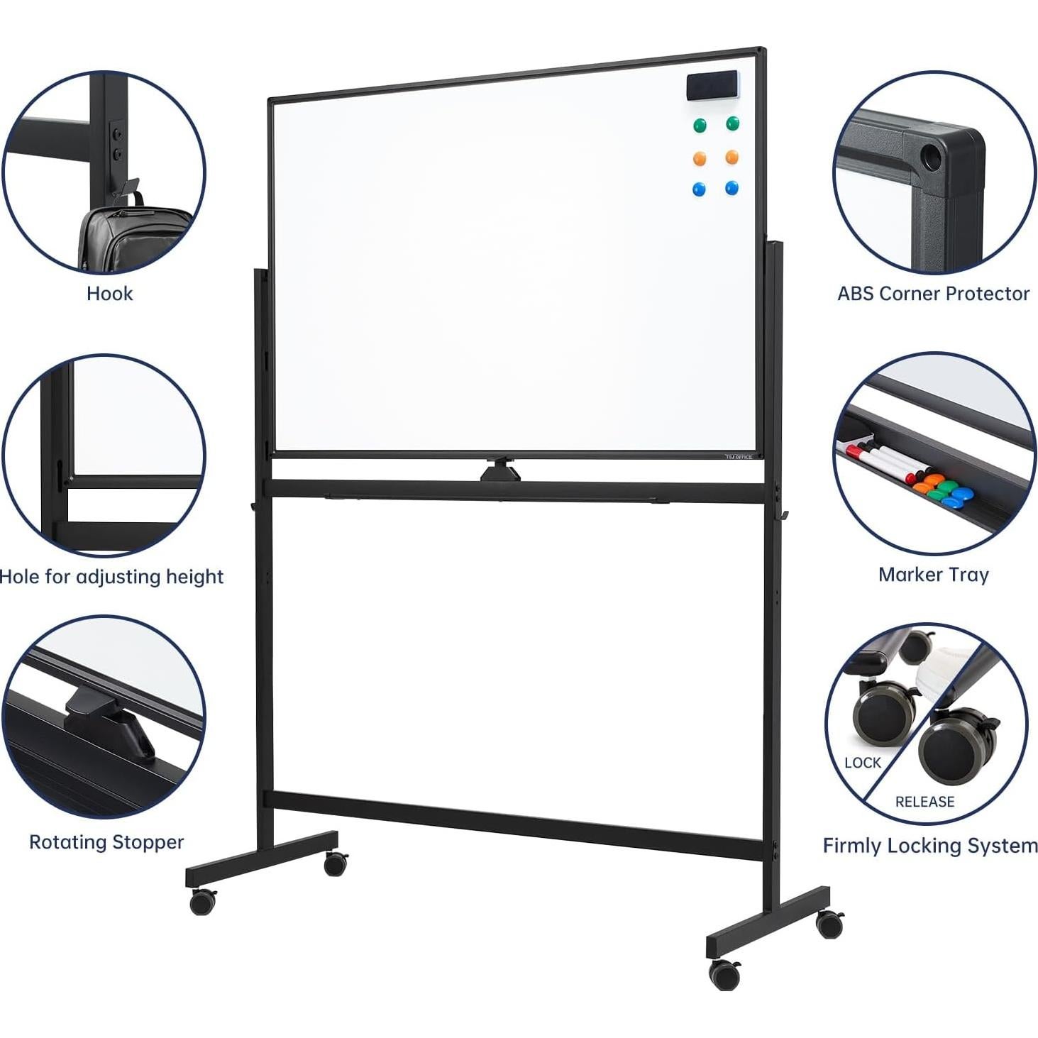 Pizarra Blanca Rodante Ajustable TSJ OFICINA 121.9x81.3cm
