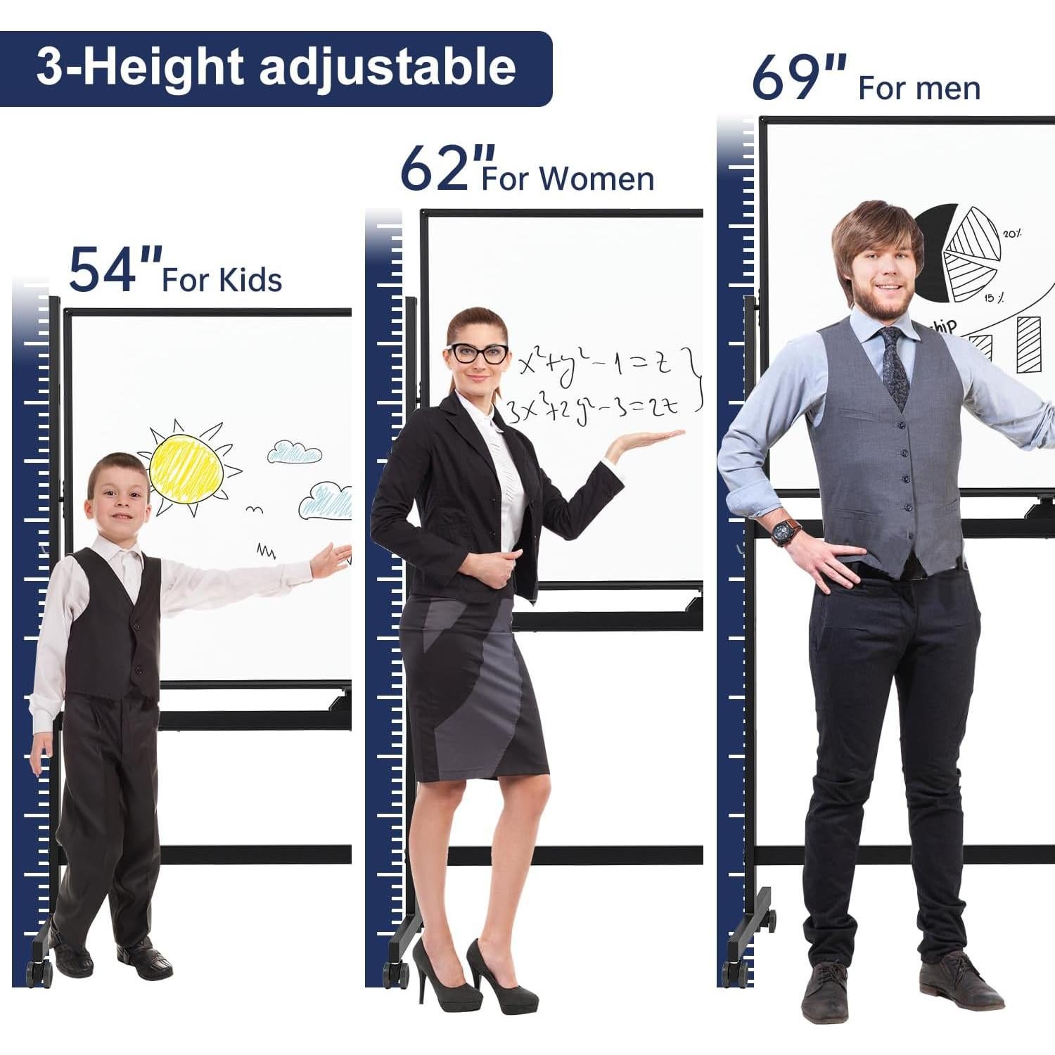 Pizarra Blanca Rodante Ajustable TSJ OFICINA 121.9x81.3cm