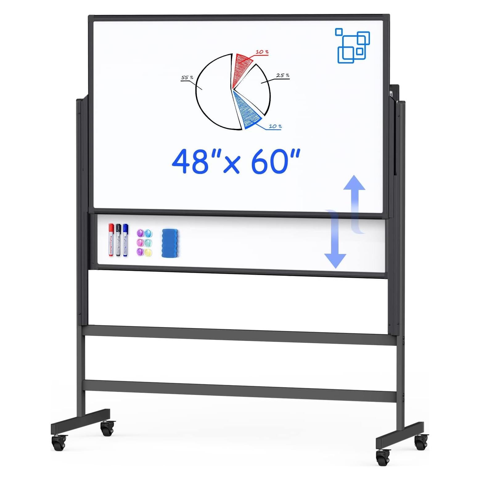 Pizarra Blanca Doble Cara Móvil Maxtek 121x152 cm Ajustable