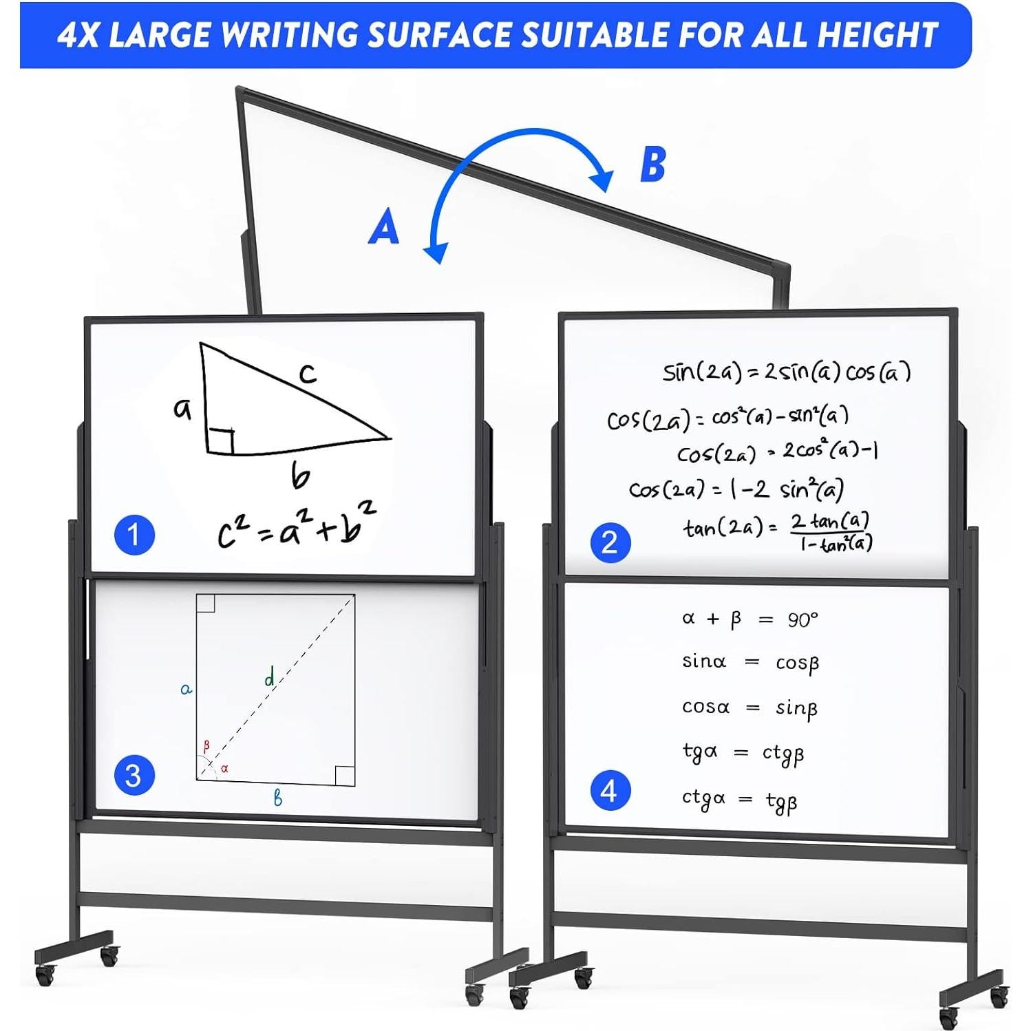 Pizarra Blanca Doble Cara Móvil Maxtek 121x152 cm Ajustable
