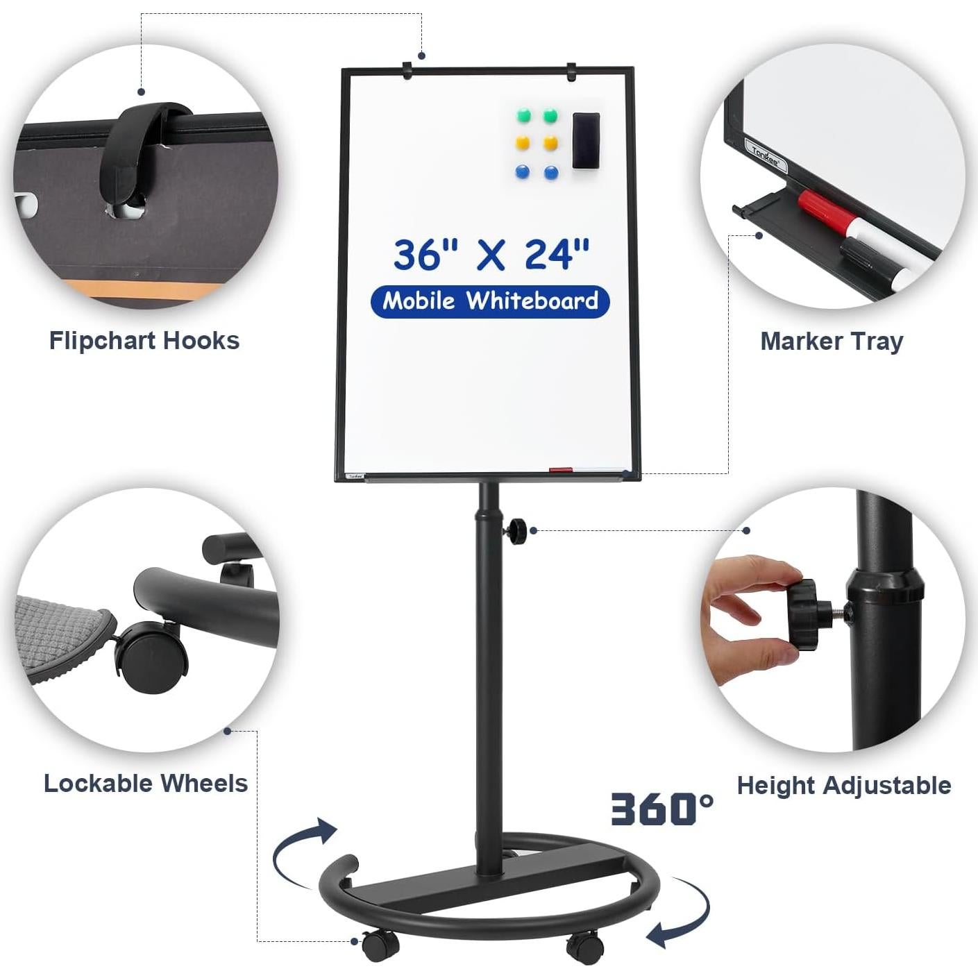 Pizarra Blanca Móvil Tankee 91x61 cm Ajustable en Altura