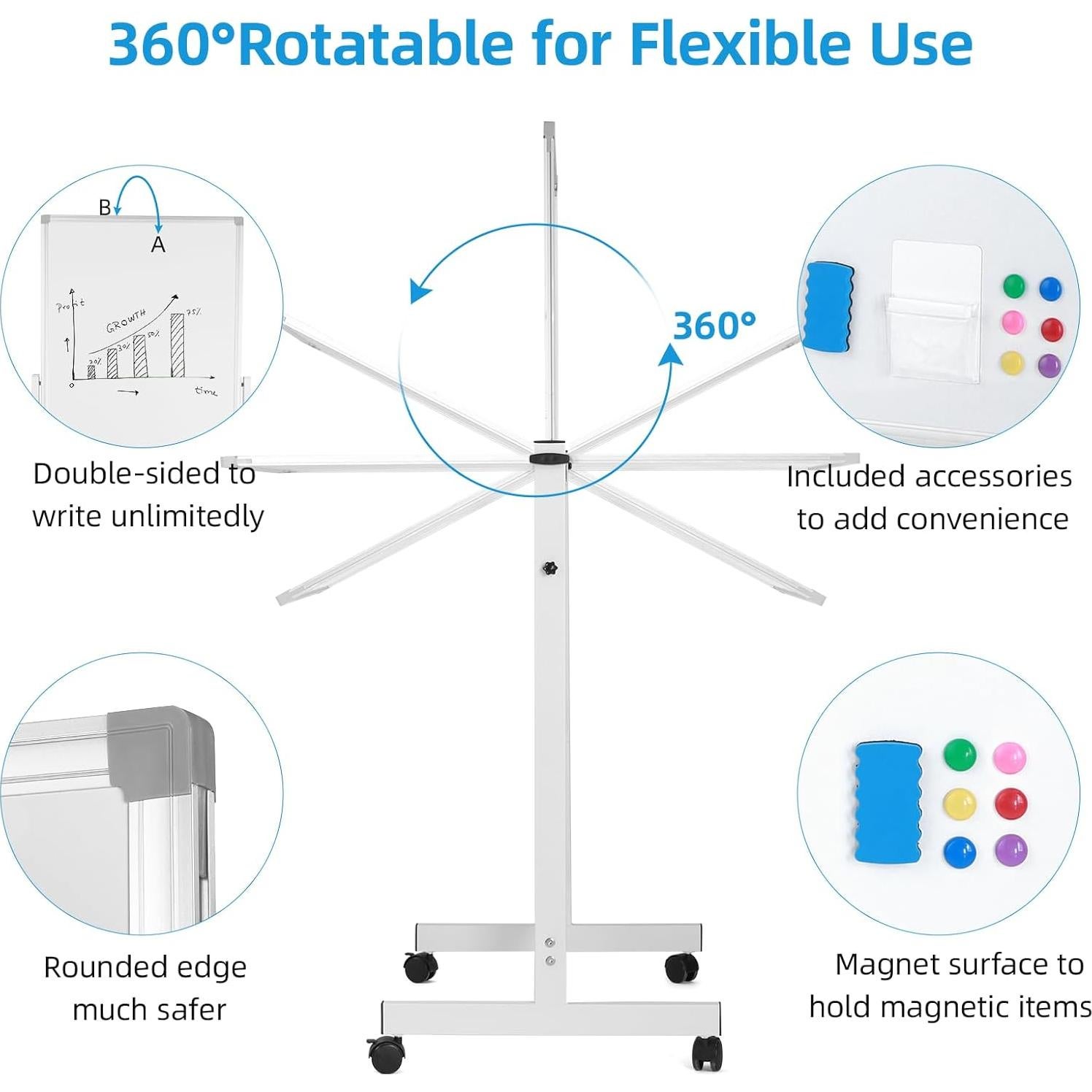 Pizarra Blanca Rodante VOWNER 101.6x71.1cm Doble Cara Ajustable