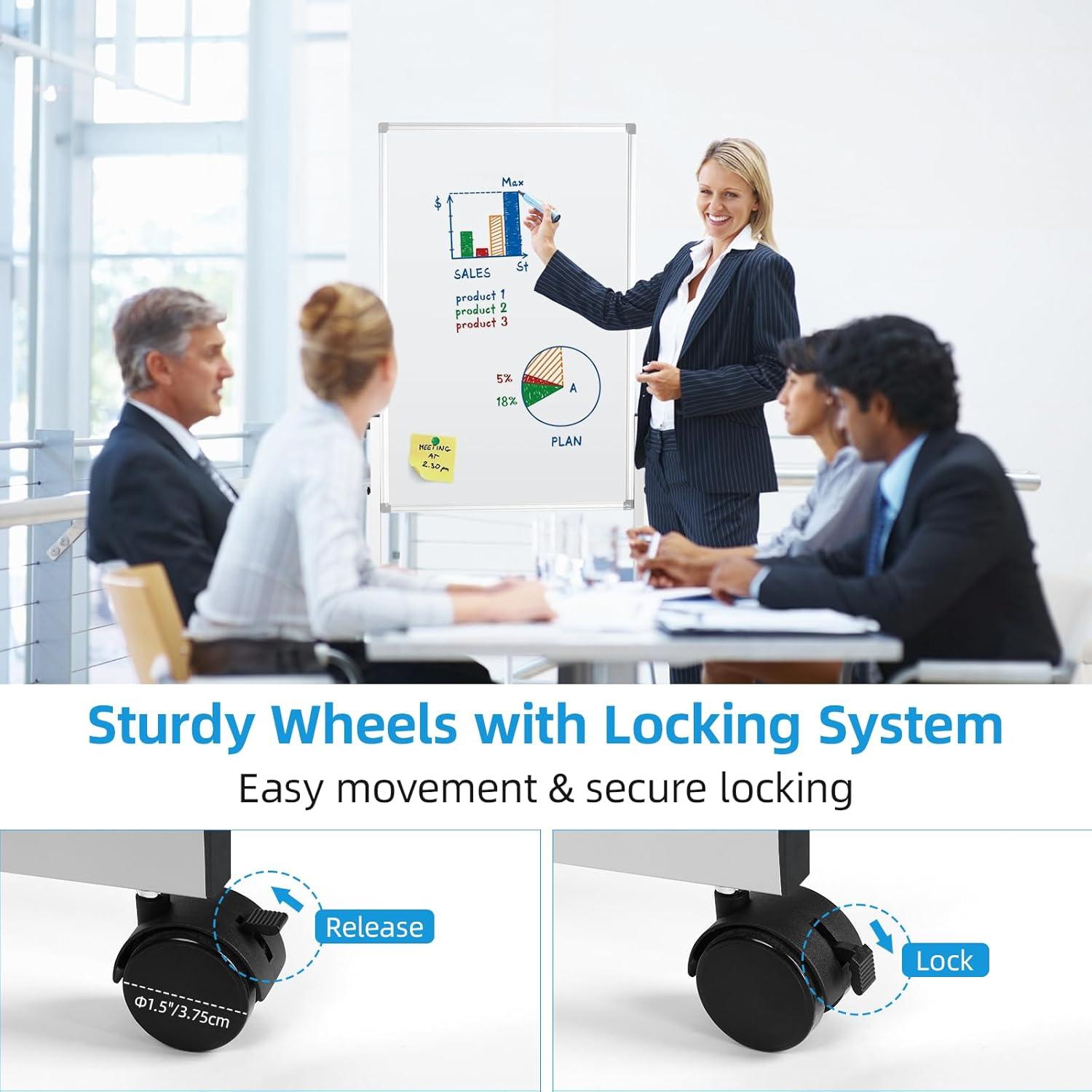 Pizarra Blanca Rodante VOWNER 101.6x71.1cm Doble Cara Ajustable