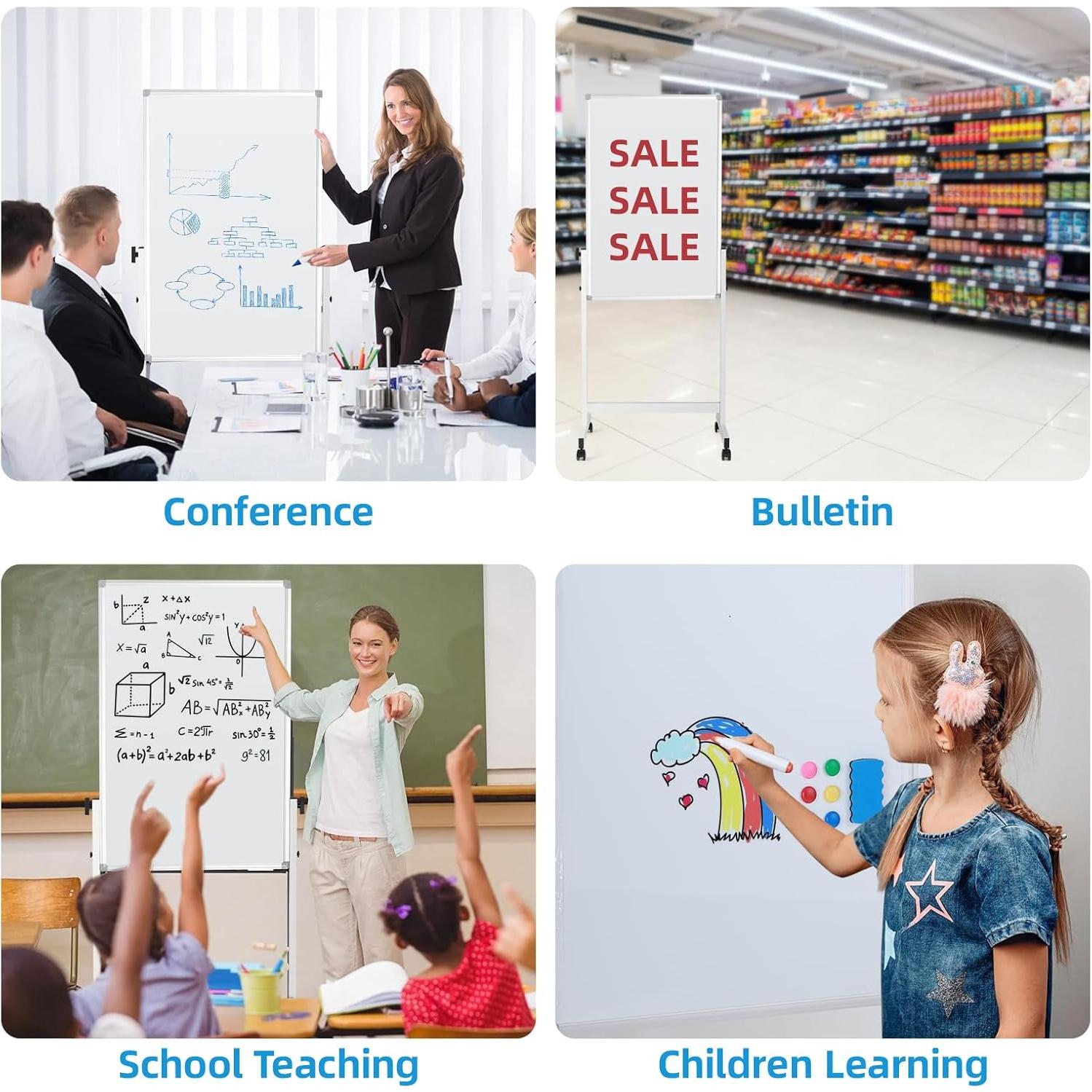 Pizarra Blanca Rodante VOWNER 101.6x71.1cm Doble Cara Ajustable