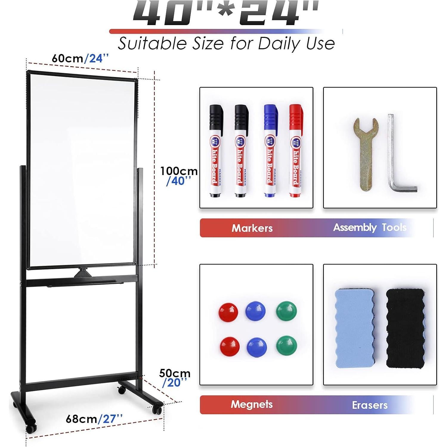 Pizarra Blanca Móvil FLEDEX 101.6x61 cm Doble Cara con Ruedas