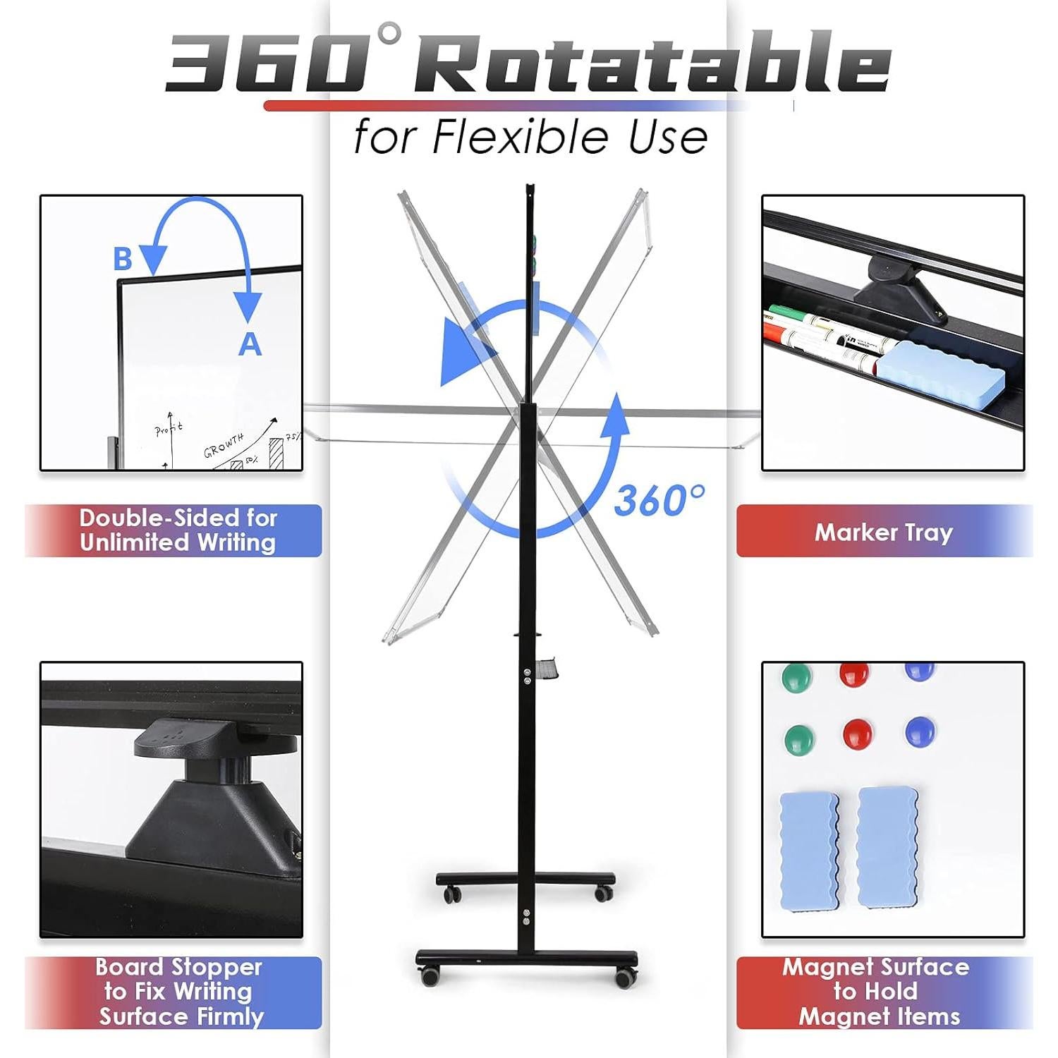 Pizarra Blanca Móvil FLEDEX 101.6x61 cm Doble Cara con Ruedas
