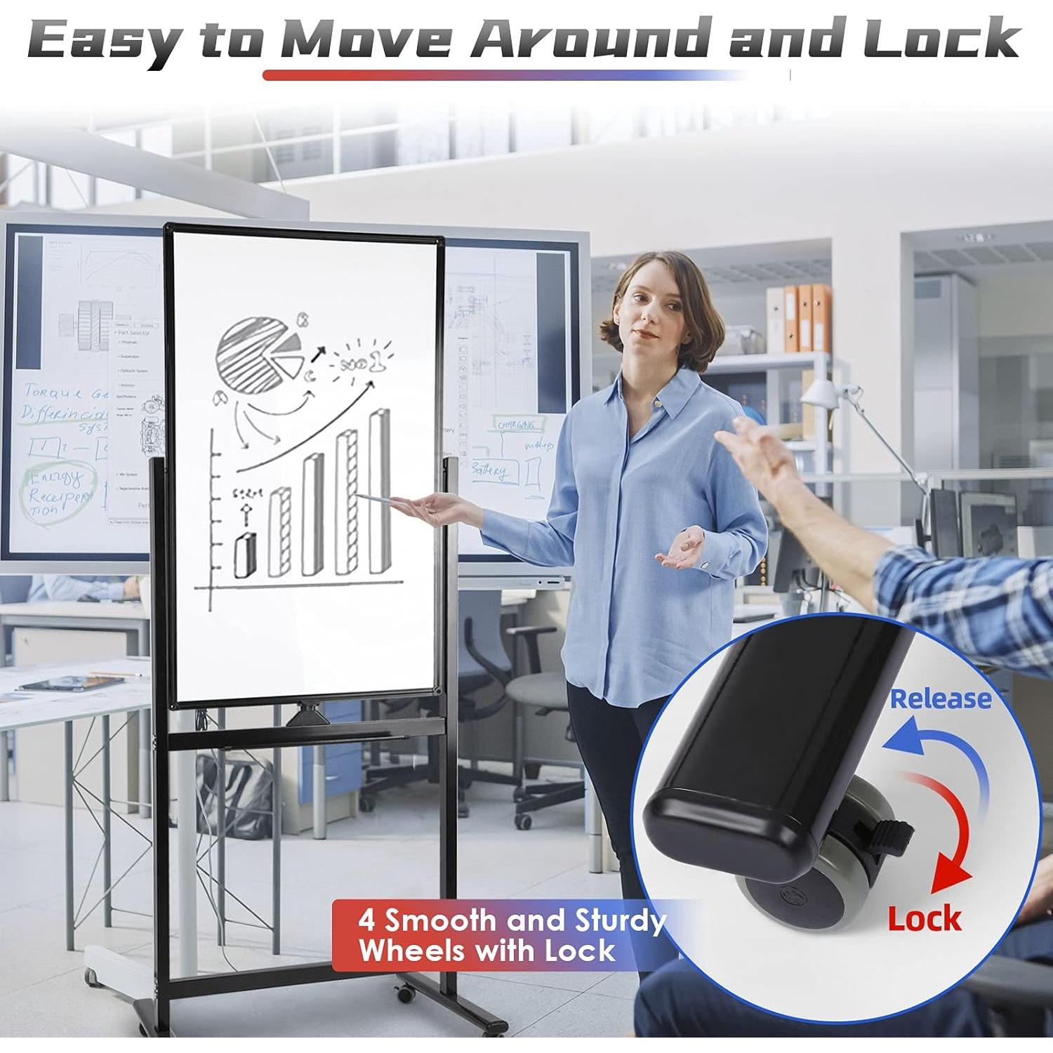 Pizarra Blanca Móvil FLEDEX 101.6x61 cm Doble Cara con Ruedas