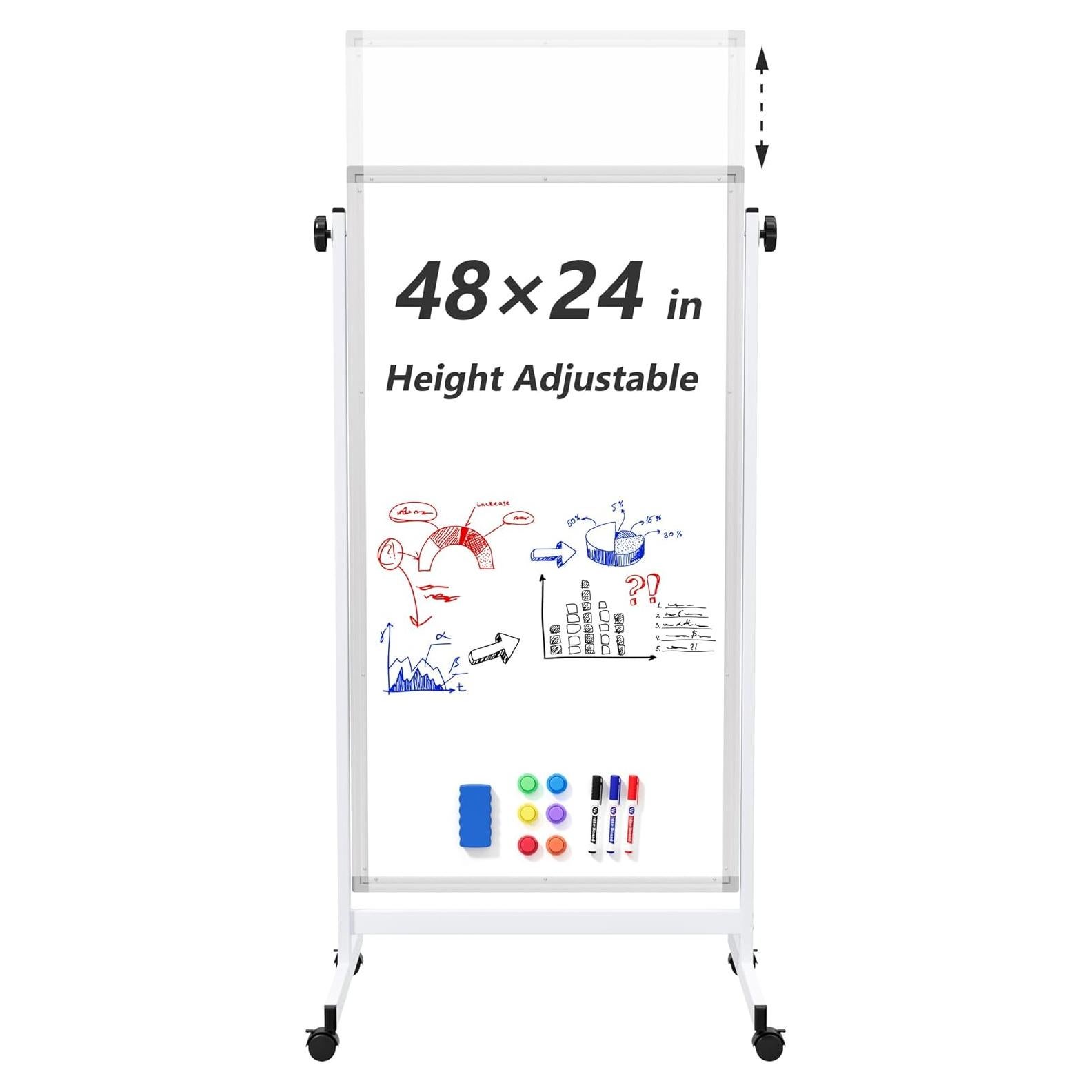 Pizarra Blanca Rodante Neatsure 121.9x61 cm Doble Cara Ajustable