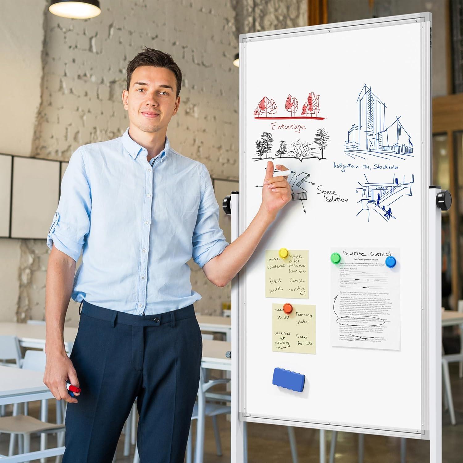 Pizarra Blanca Rodante Neatsure 121.9x61 cm Doble Cara Ajustable