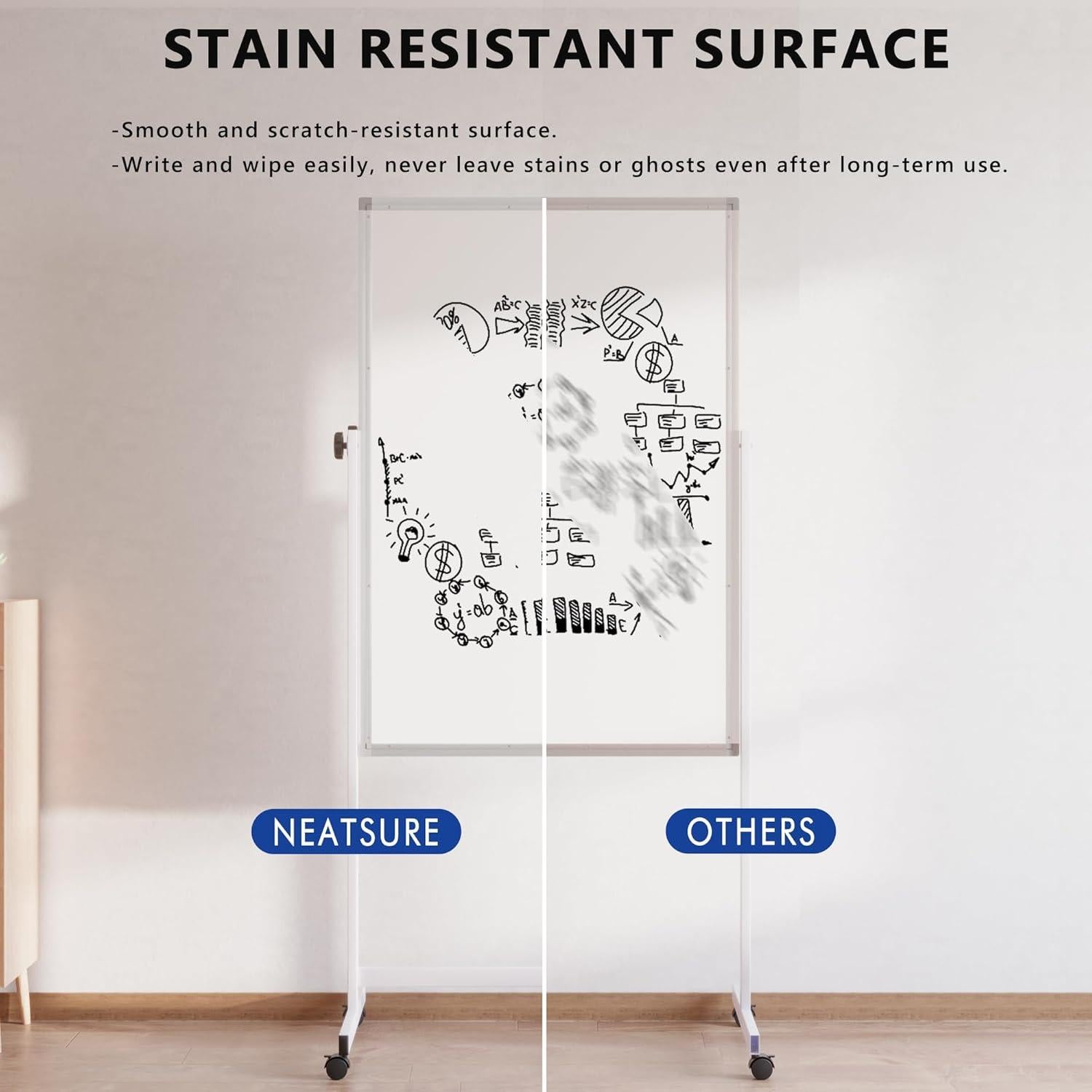 Pizarra Blanca Rodante Neatsure 121.9x61 cm Doble Cara Ajustable