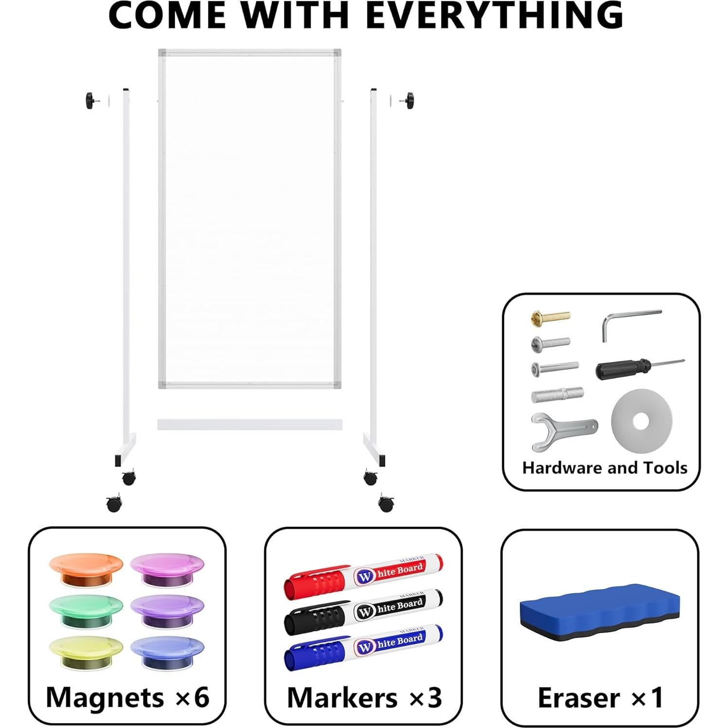 Pizarra Blanca Rodante Neatsure 121.9x61 cm Doble Cara Ajustable