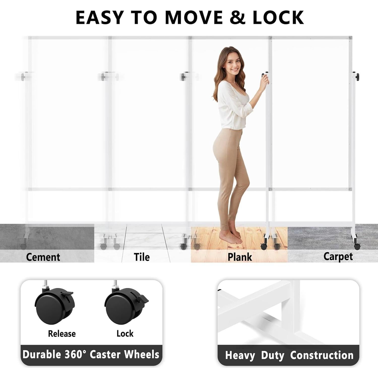 Pizarra Blanca Rodante Neatsure 121.9x61 cm Doble Cara Ajustable