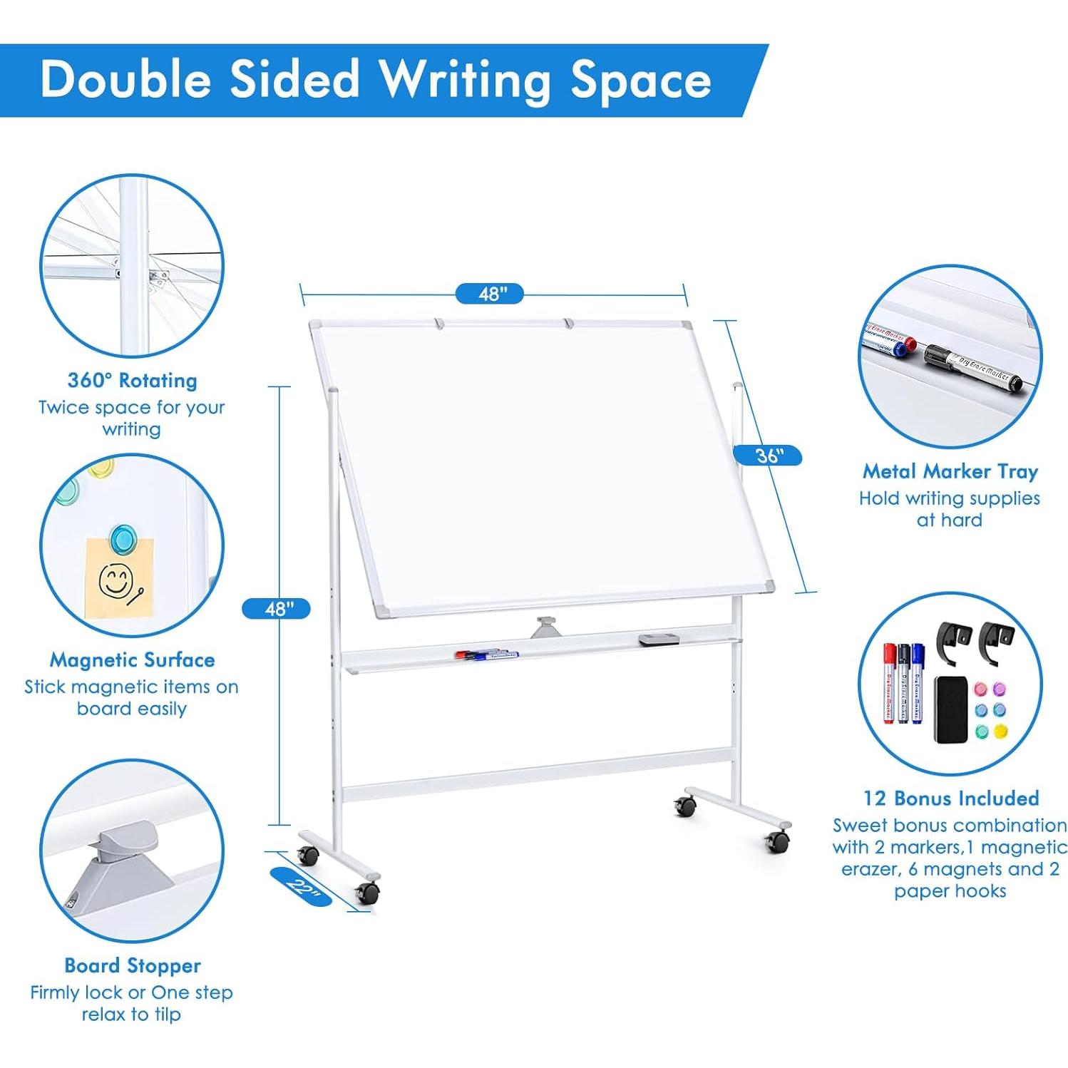 Pizarra Blanca Móvil Doble Cara Maxtek 121.9x91.4 cm