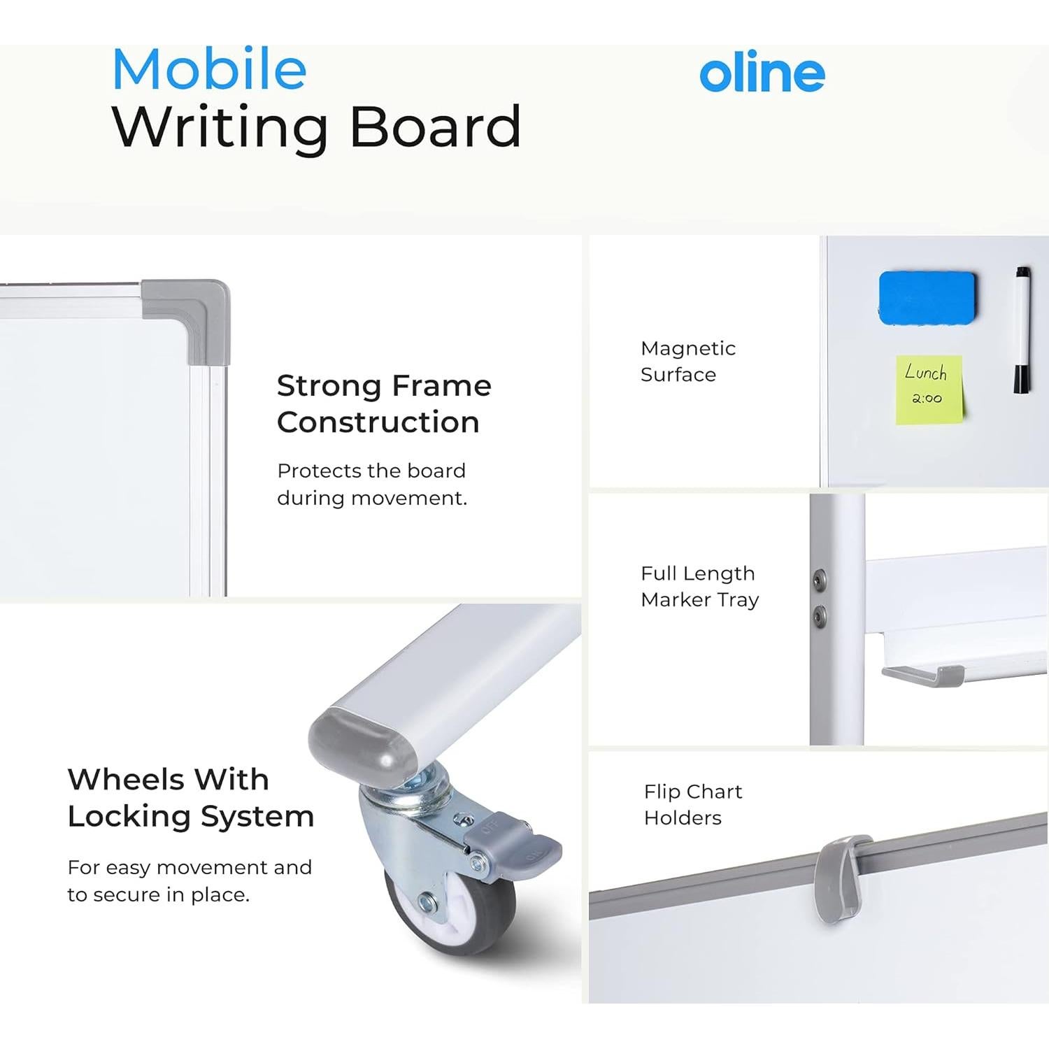 Pizarra Móvil Oline Blanca 122x91 cm Doble Cara Ajustable