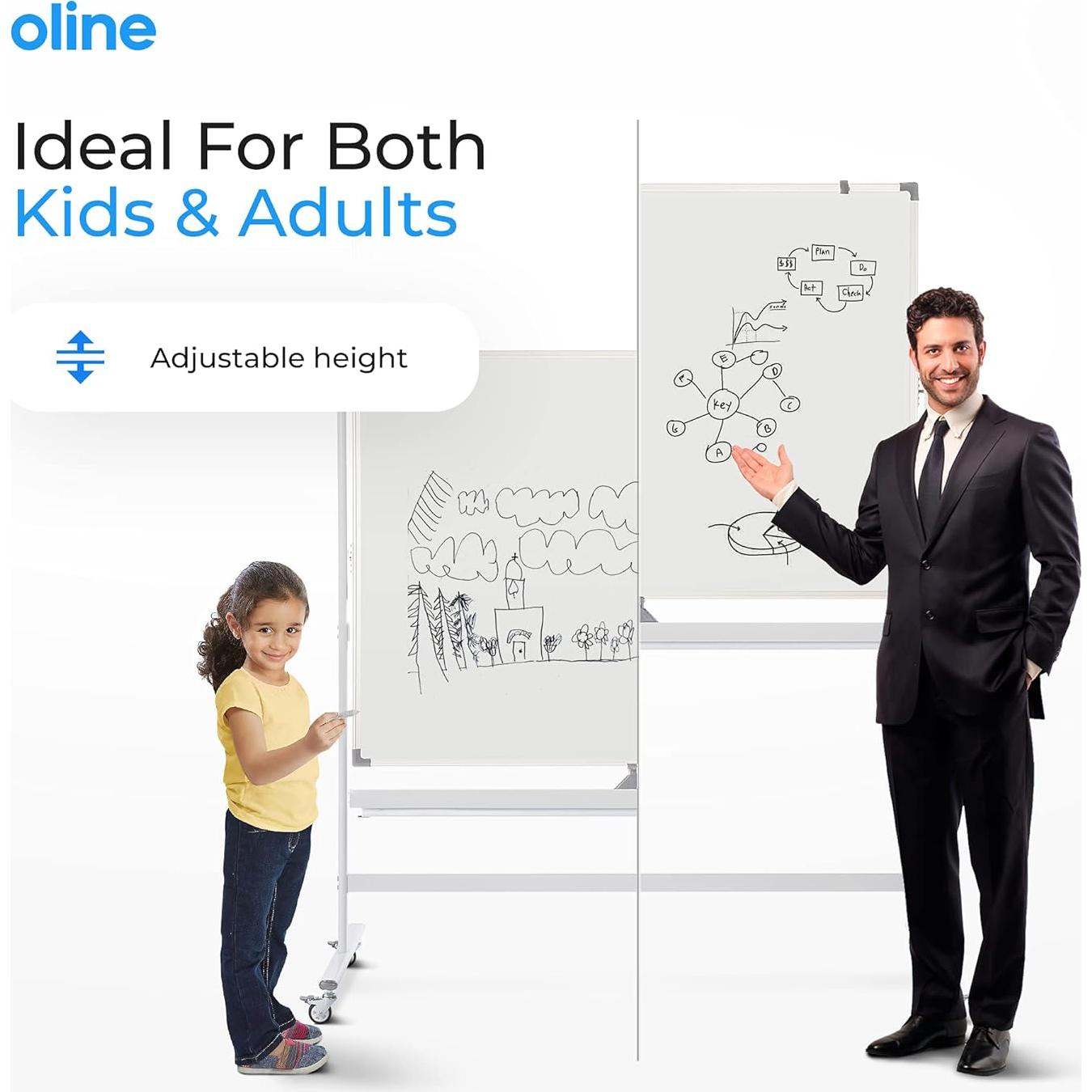 Pizarra Móvil Oline Blanca 122x91 cm Doble Cara Ajustable