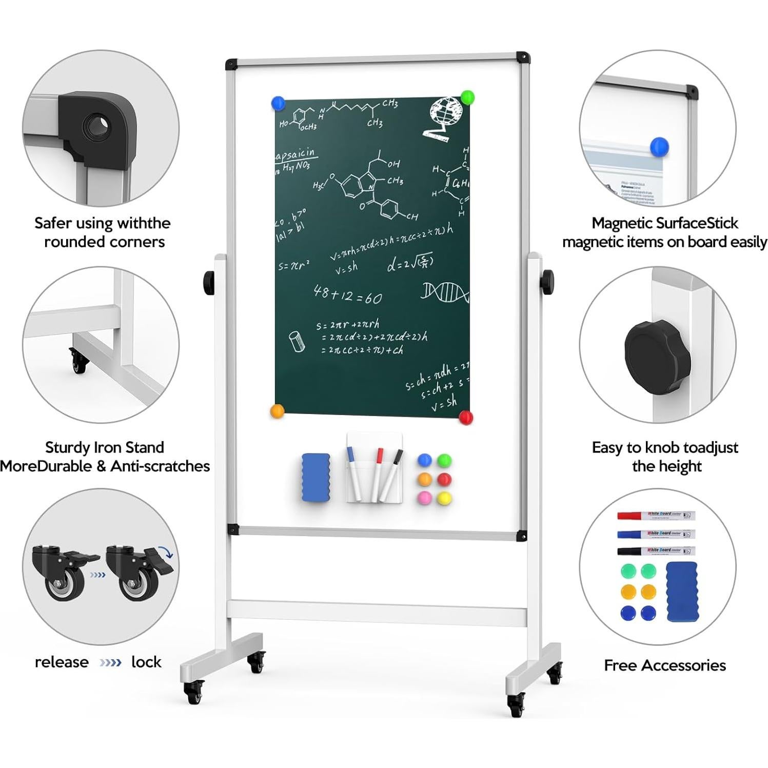 Pizarra Blanca Móvil UIFER 112x66 cm Magnética Doble Cara
