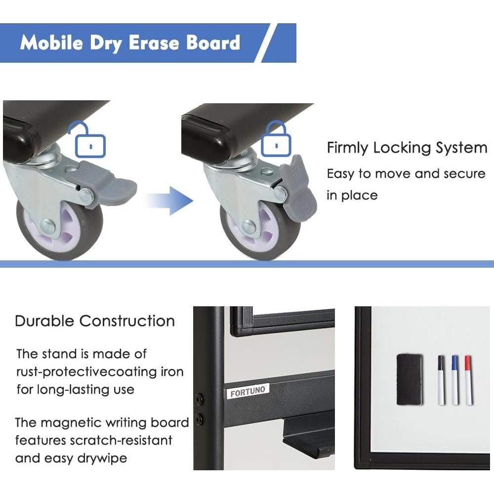 Pizarra Blanca Móvil Grande FORTUNO 182x122 cm Doble Cara