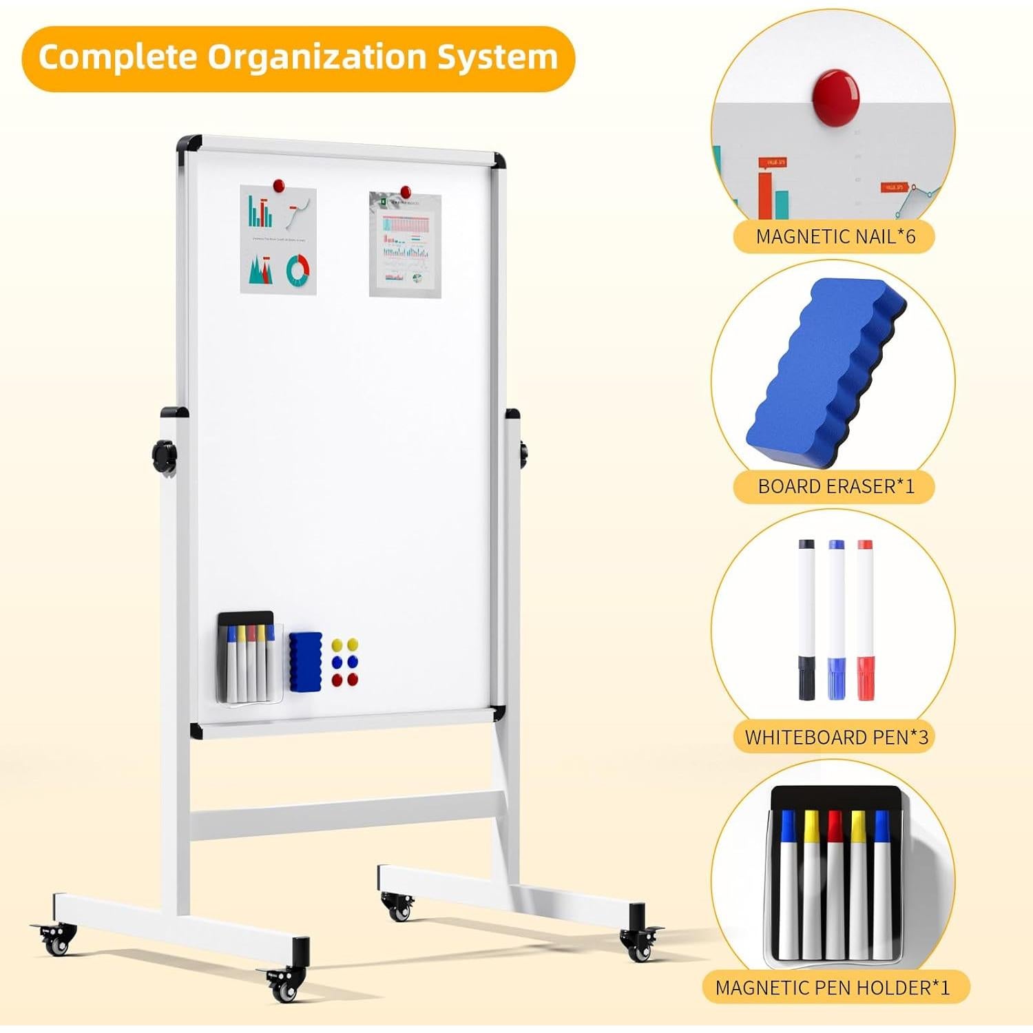 Pizarra Blanca Móvil Magnética Doble Cara jwviachal 121.9 cm