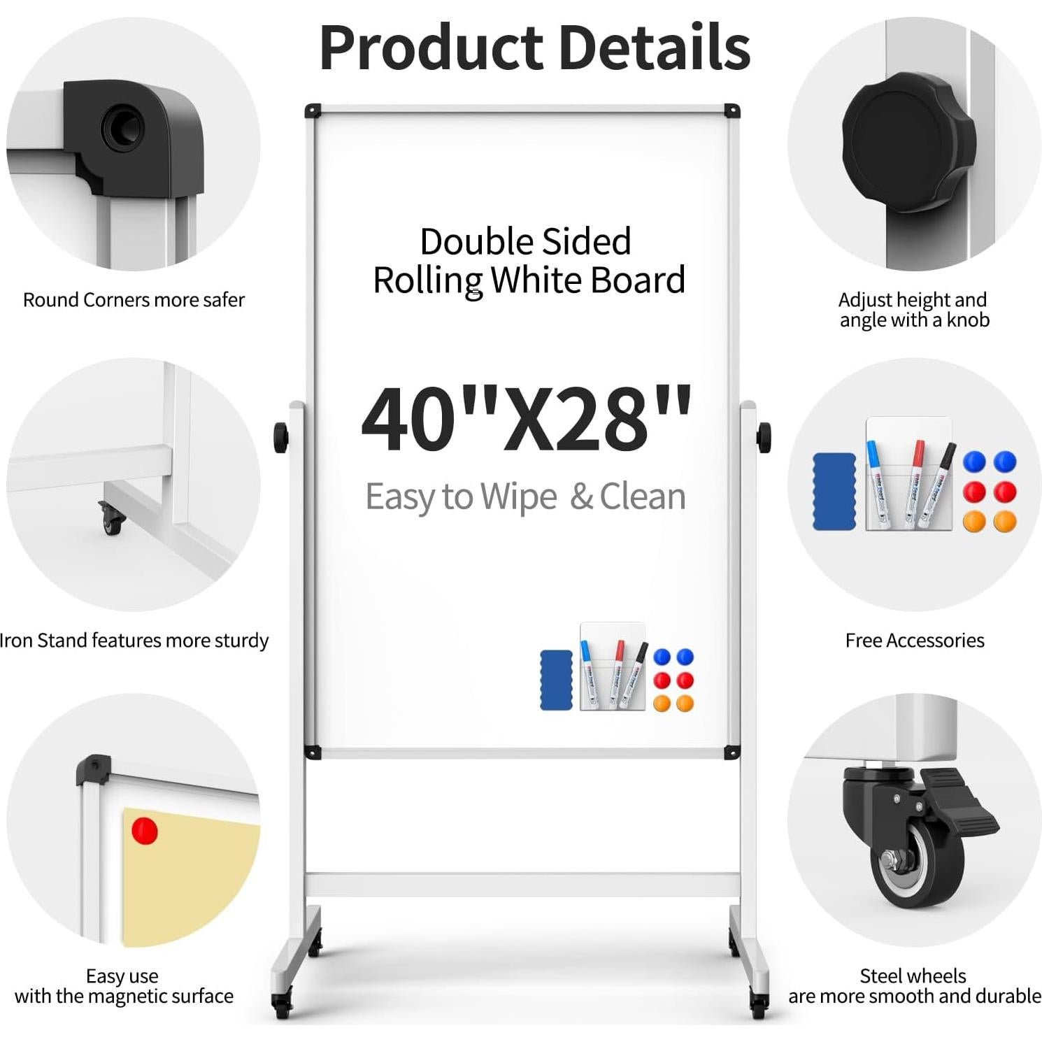 Pizarra Móvil Blanca UIFER 101.6x71.1 cm Doble Cara Ajustable