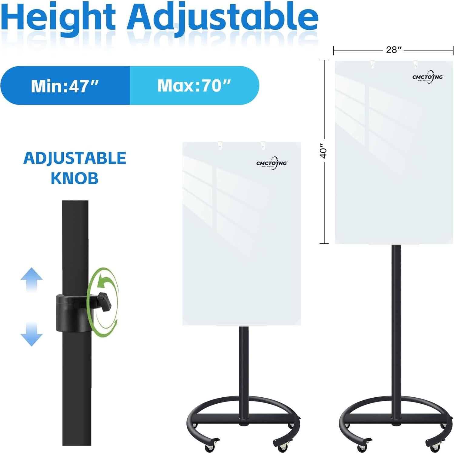 Pizarra Blanca Magnética Móvil CMCTONG 71x101 cm Vidrio Templado