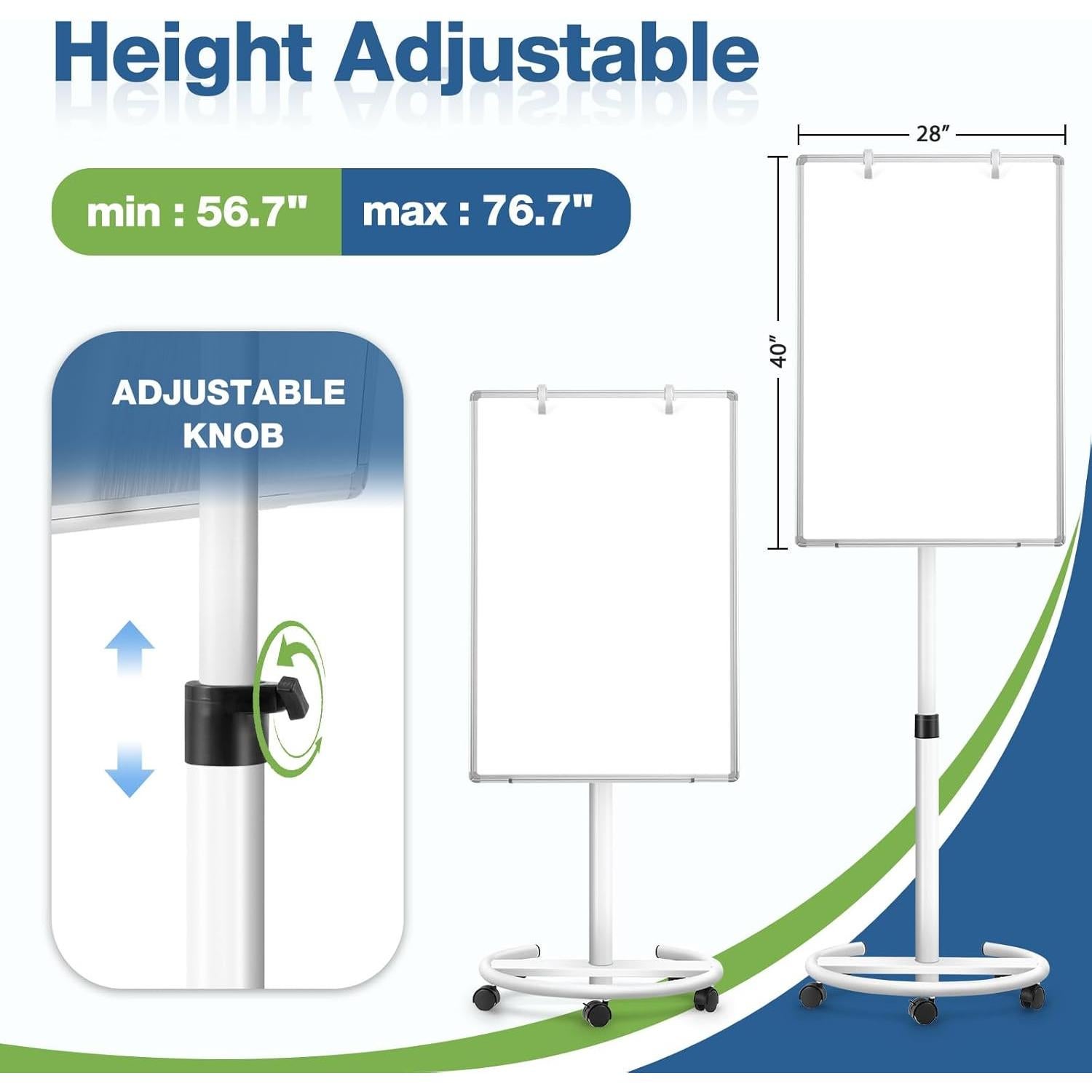 Pizarra Blanca Móvil QUEENLINK 101.6x71.1cm Magnética Ajustable