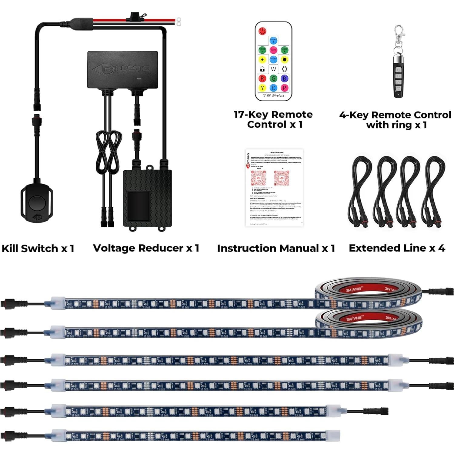 Kit de Luces LED RGB DITRIO para Carro de Golf 12V-72V