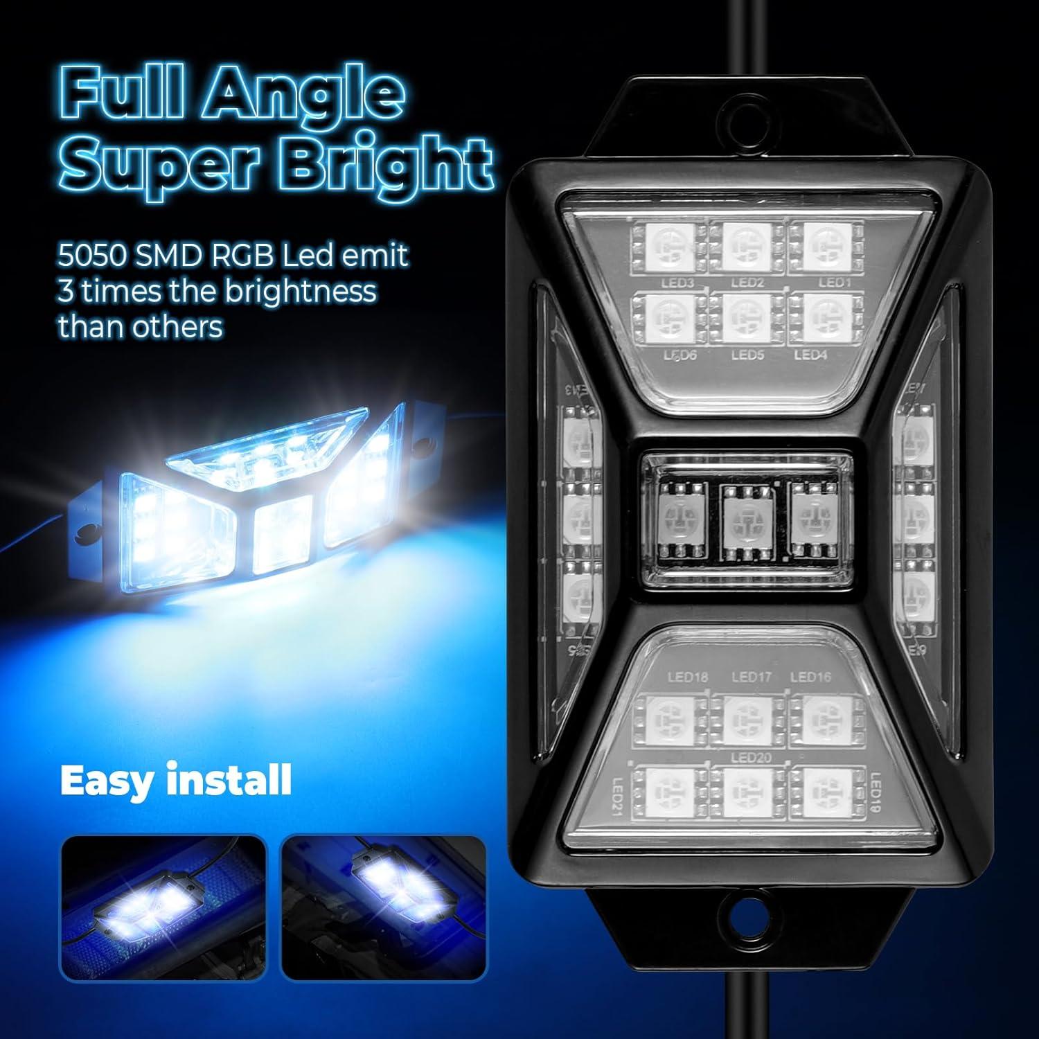 Luces de Rock RGB Auto Buero 8 Pods Impermeables Control Remoto