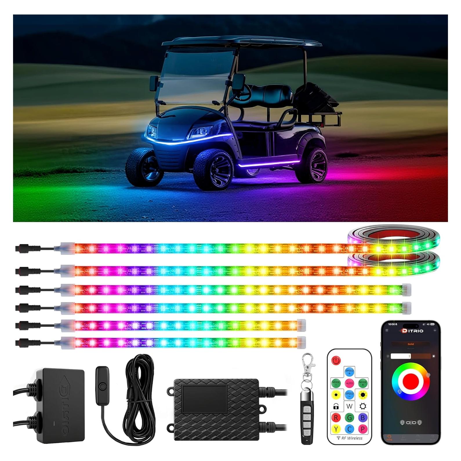 Kit de Luces LED DITRIO para Carro de Golf 6 Pcs RGB Impermeable